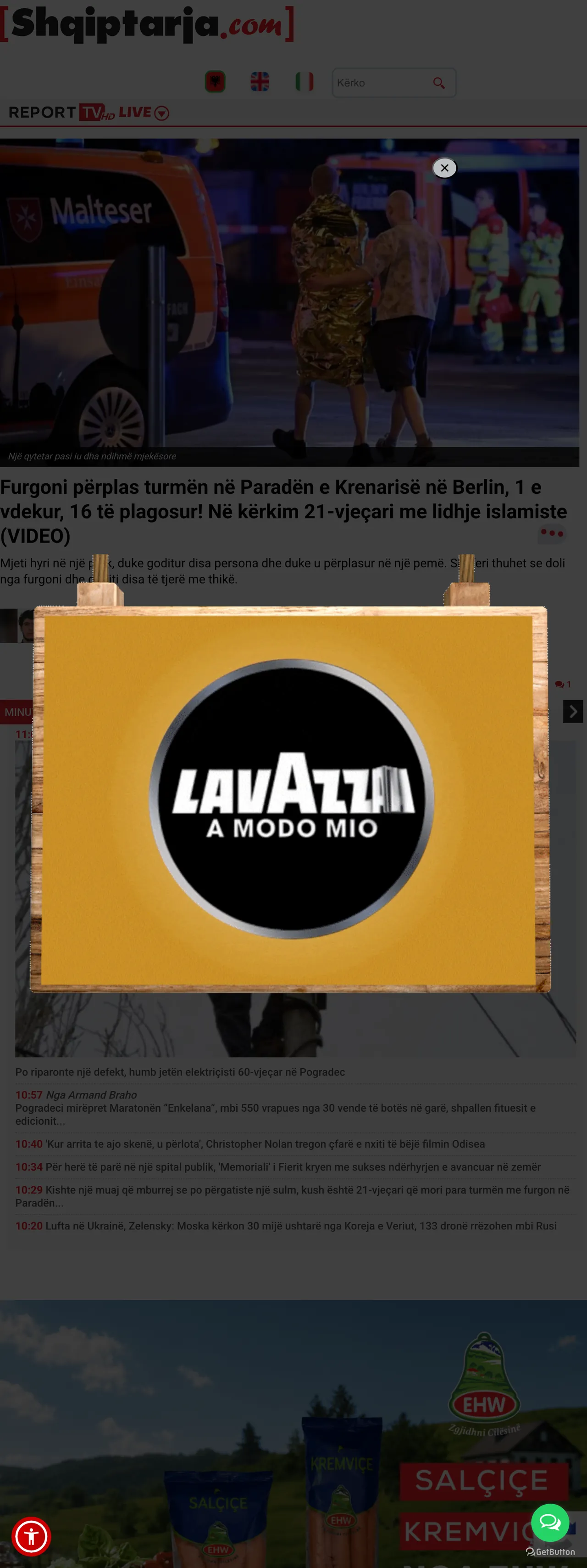 Screenshot of the Shqiptarja.com front page