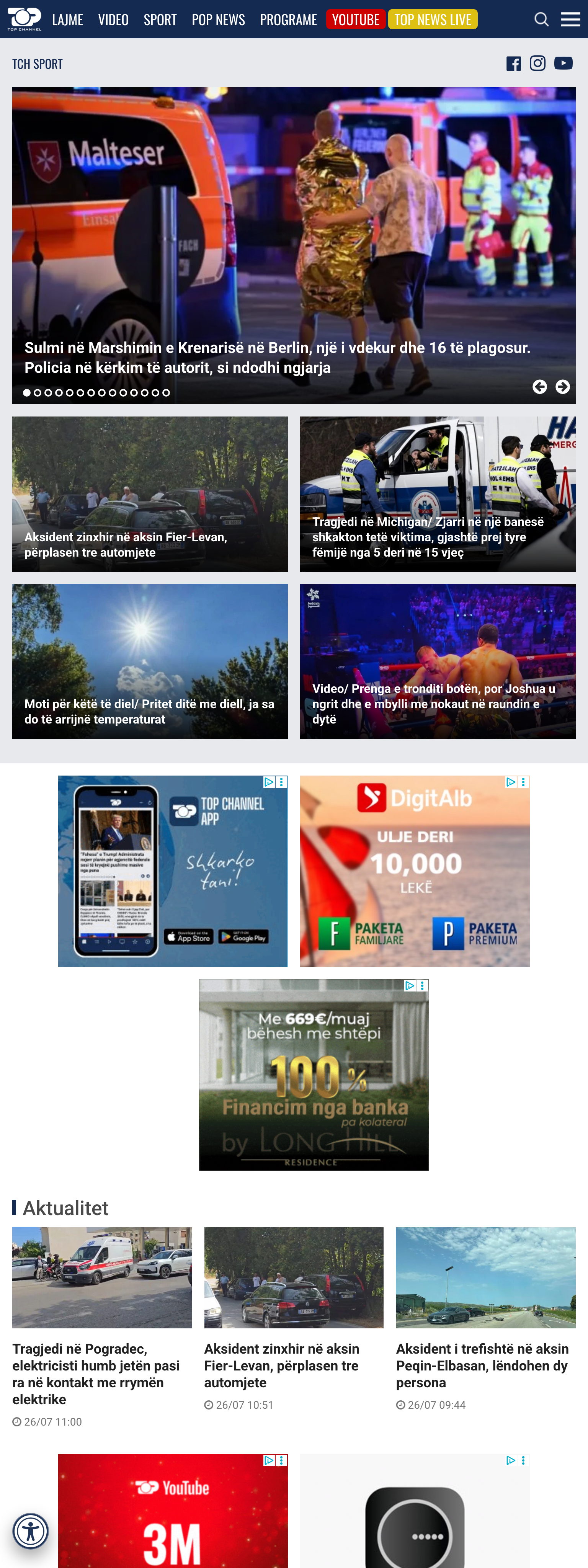 Screenshot of the Top Channel front page