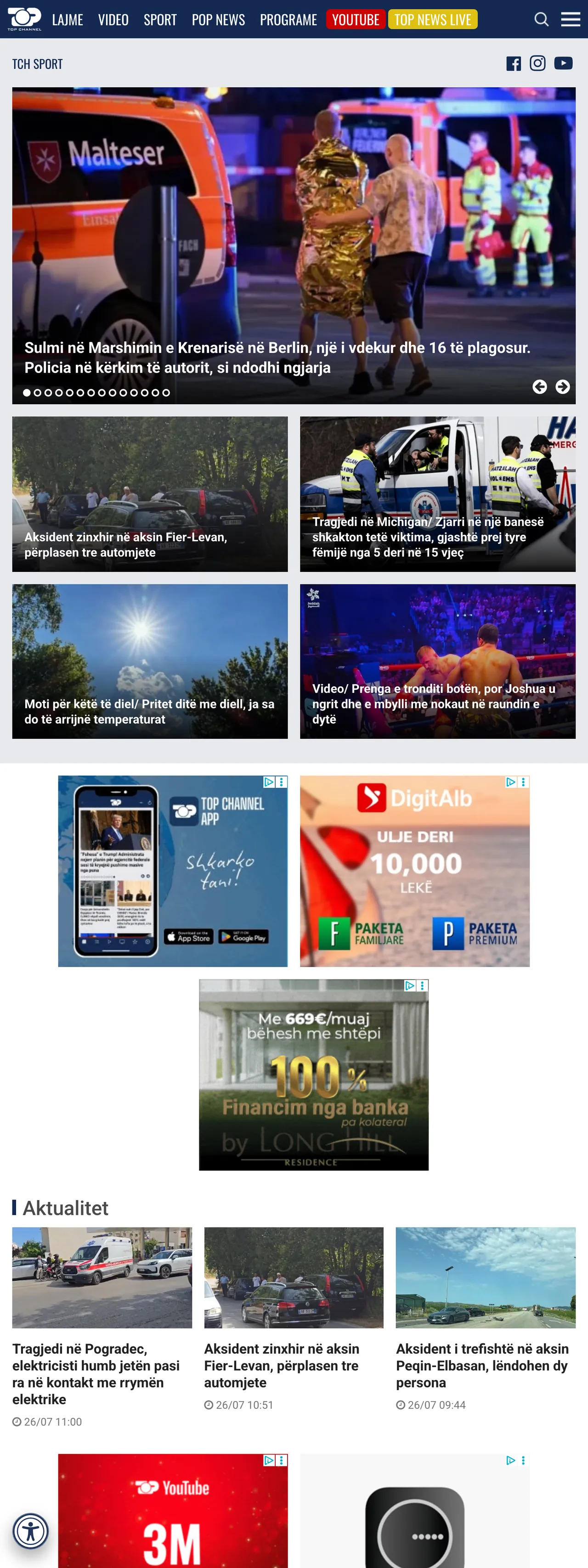 Screenshot of the Top Channel front page
