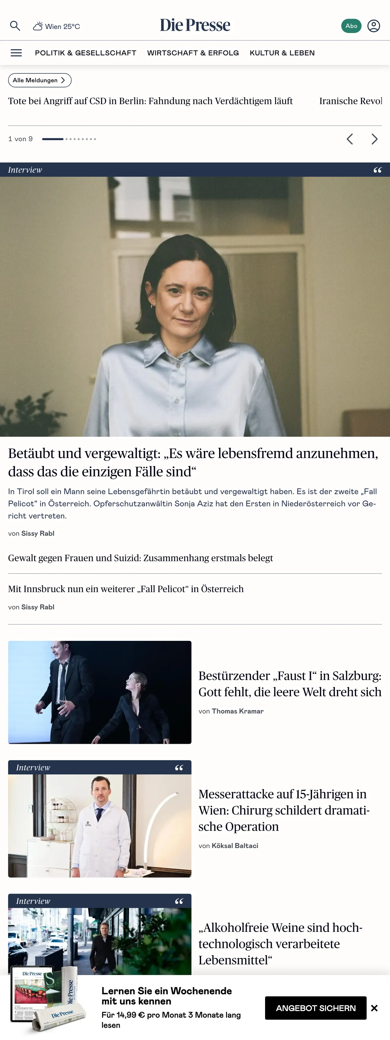 Screenshot of the Die Presse front page