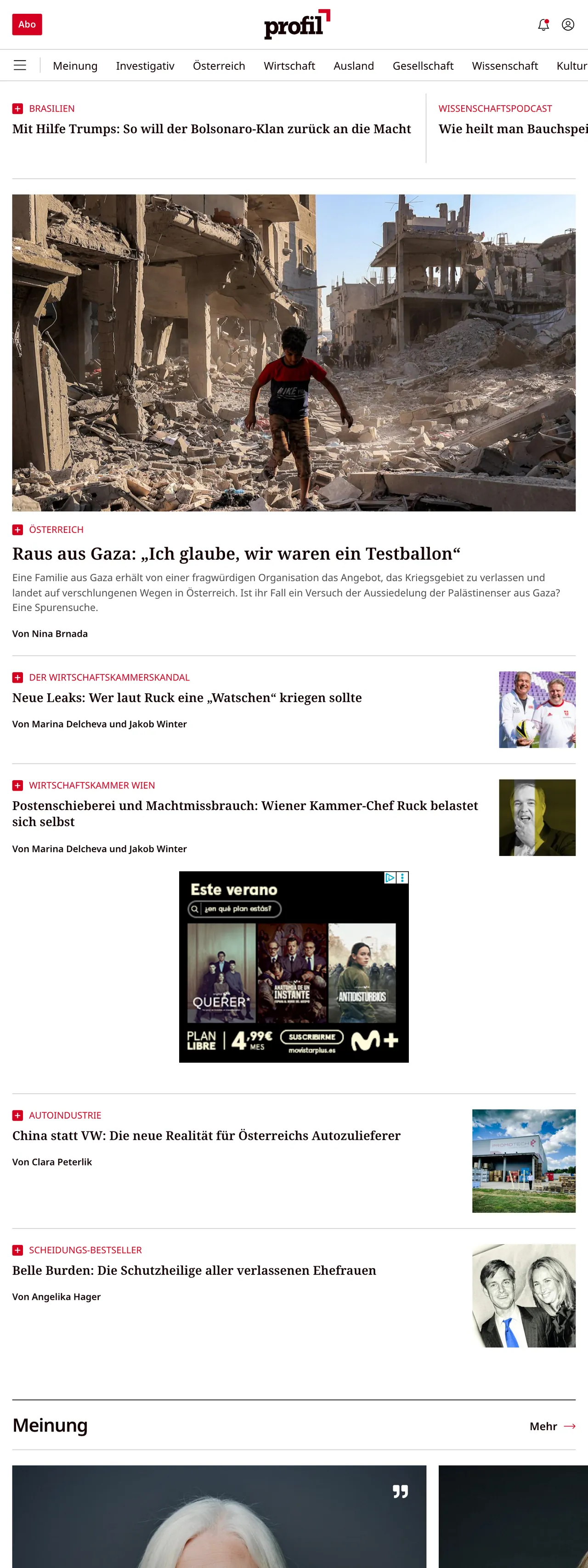Screenshot of the profil front page