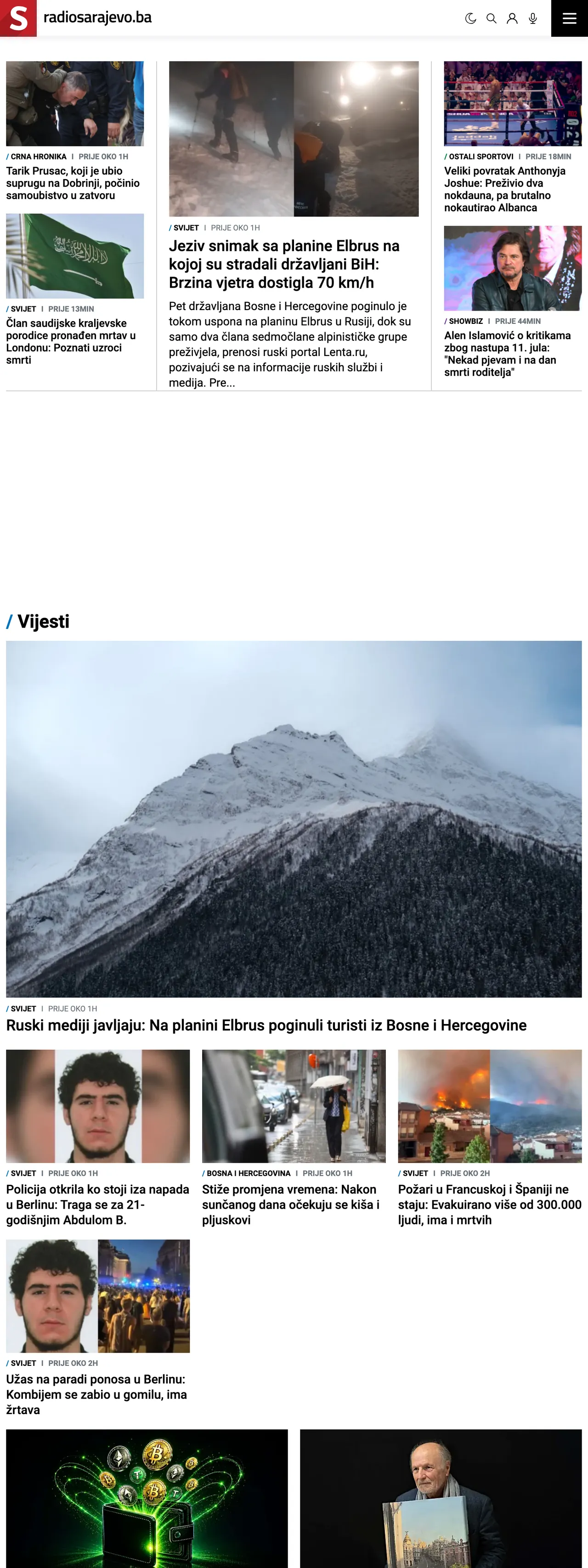 Screenshot of the Radio Sarajevo front page