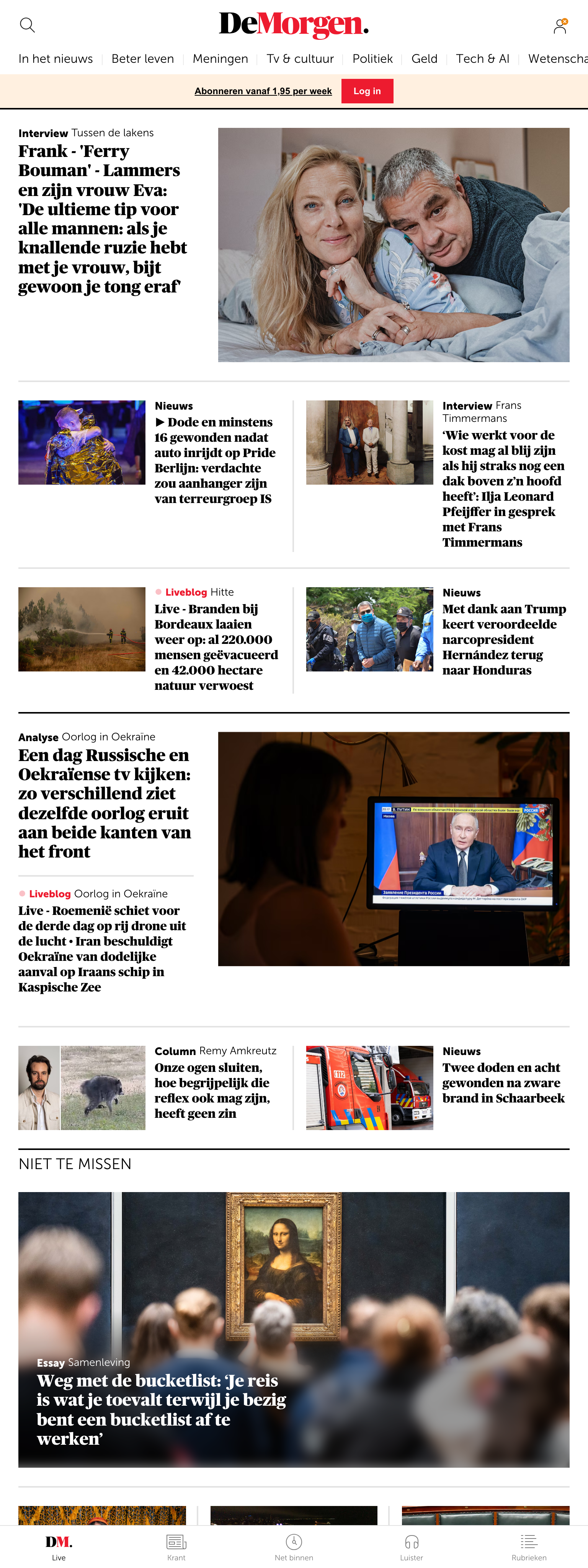 Screenshot of the De Morgen front page