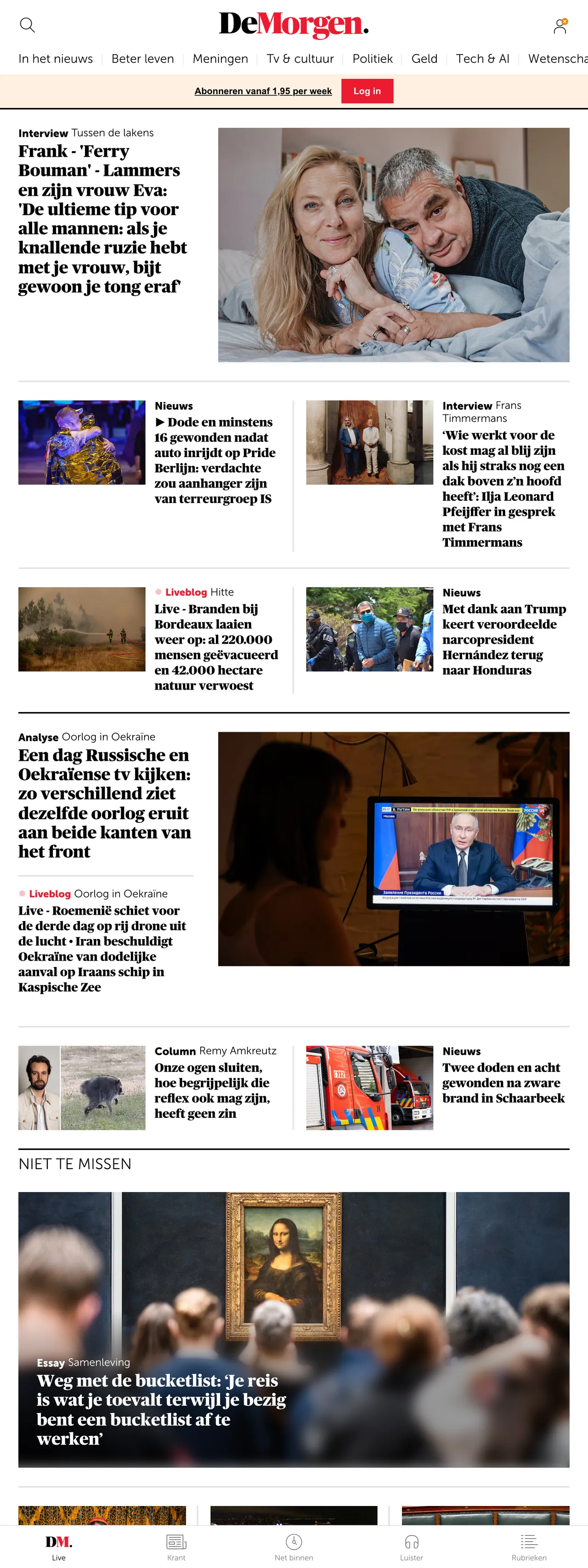 Screenshot of the De Morgen front page