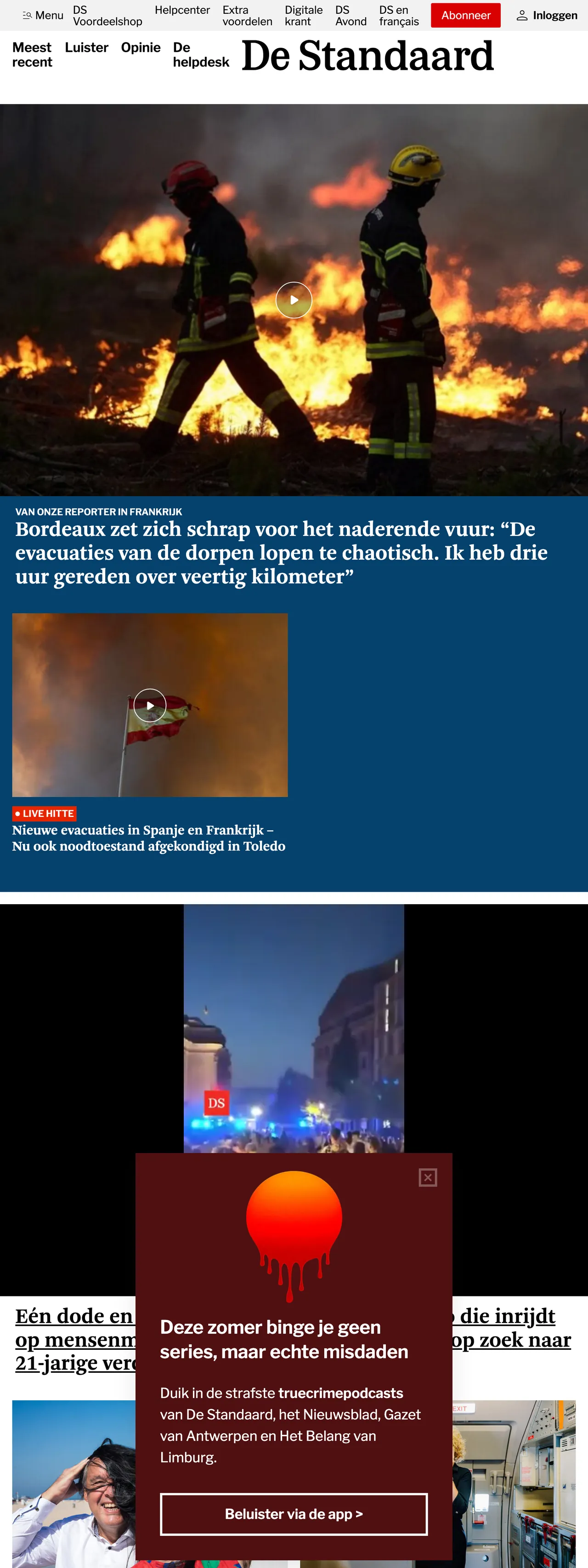 Screenshot of the De Standaard front page