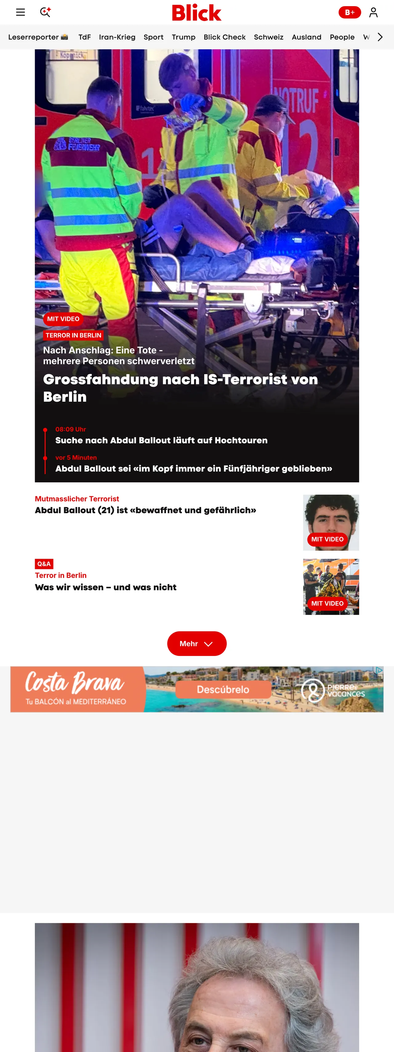 Screenshot of the Blick front page