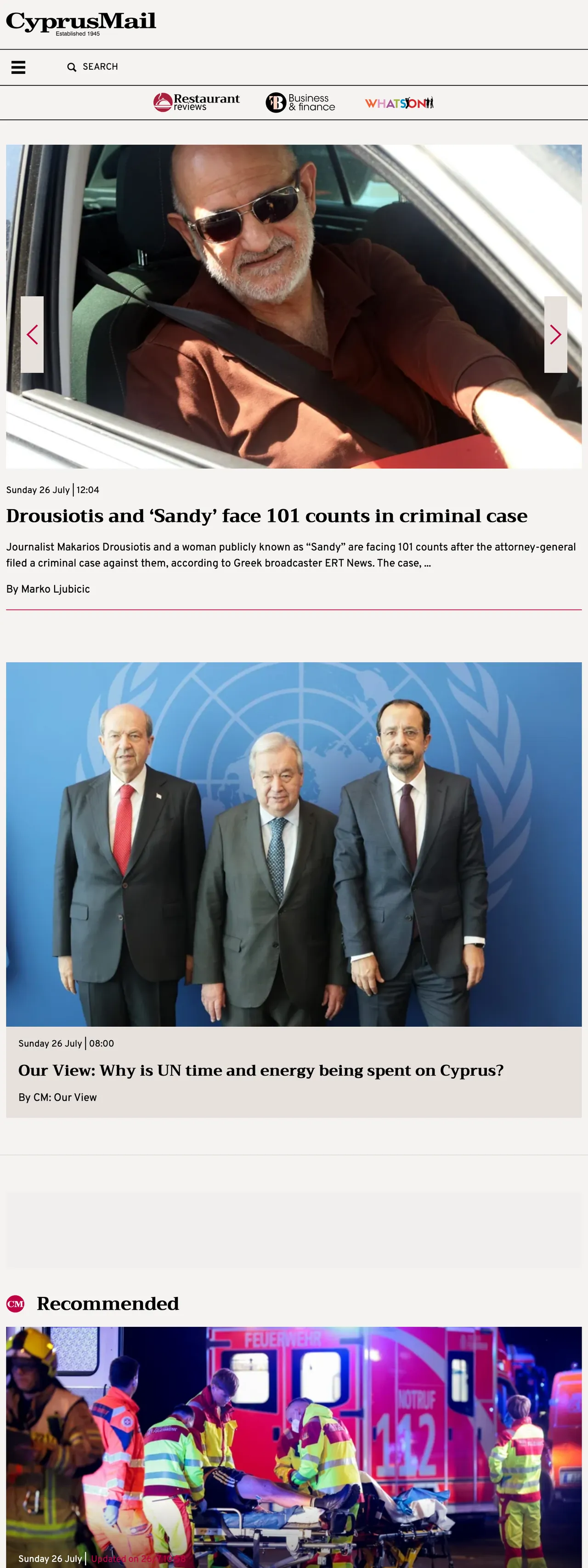 Screenshot of the Cyprus Mail front page