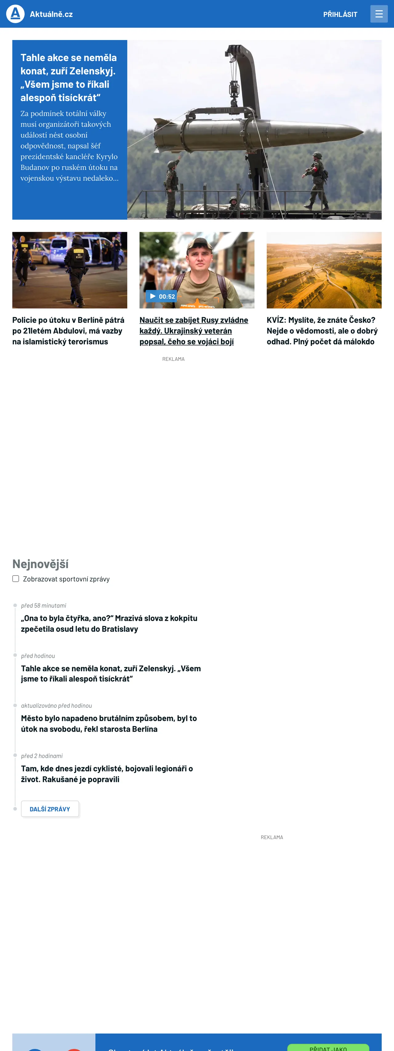 Screenshot of the Aktuálně.cz front page