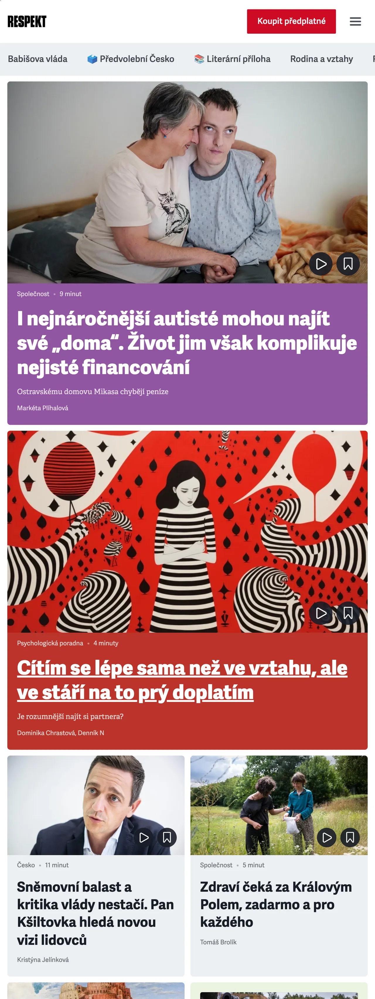 Screenshot of the Respekt front page