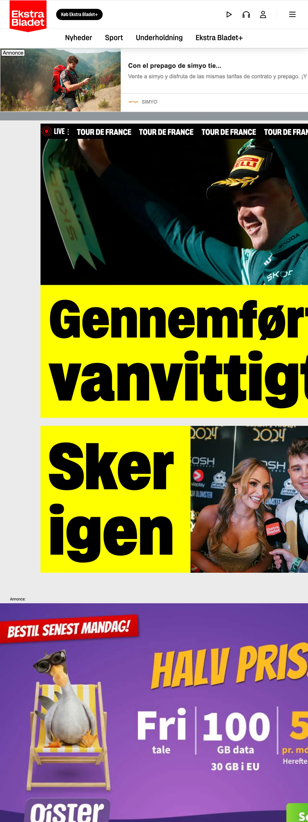 Screenshot of the Ekstra Bladet front page