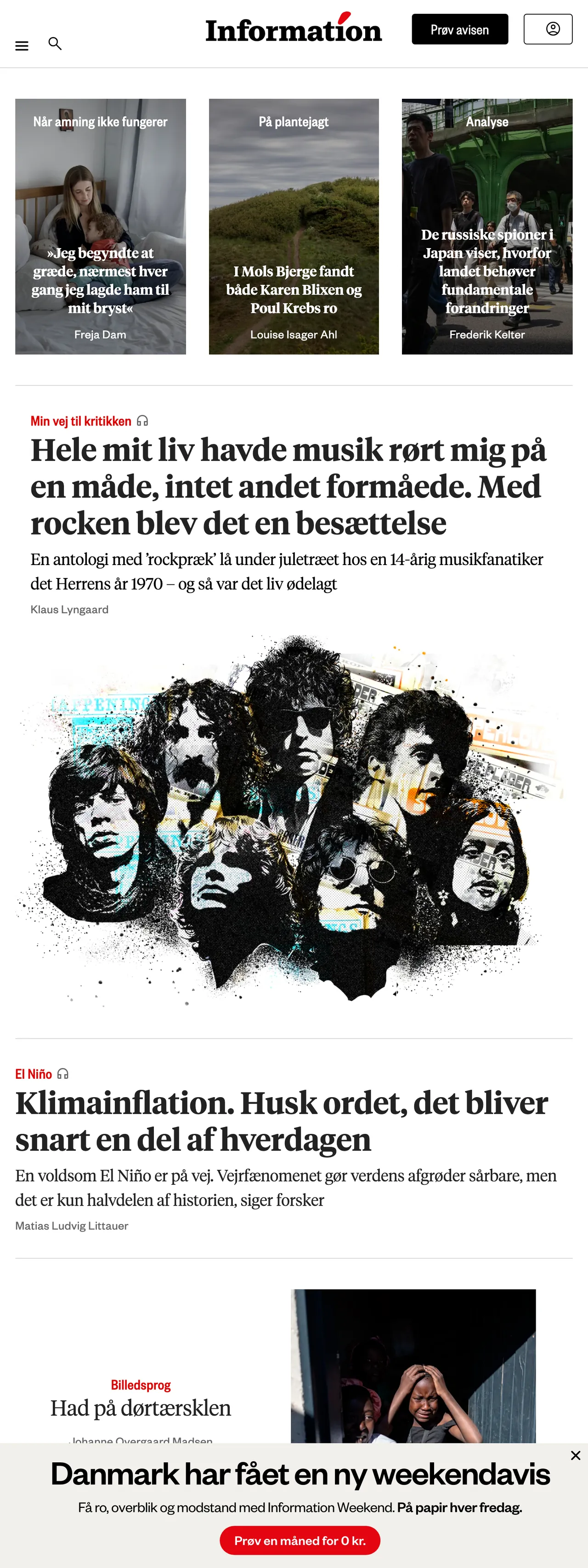 Screenshot of the Information front page
