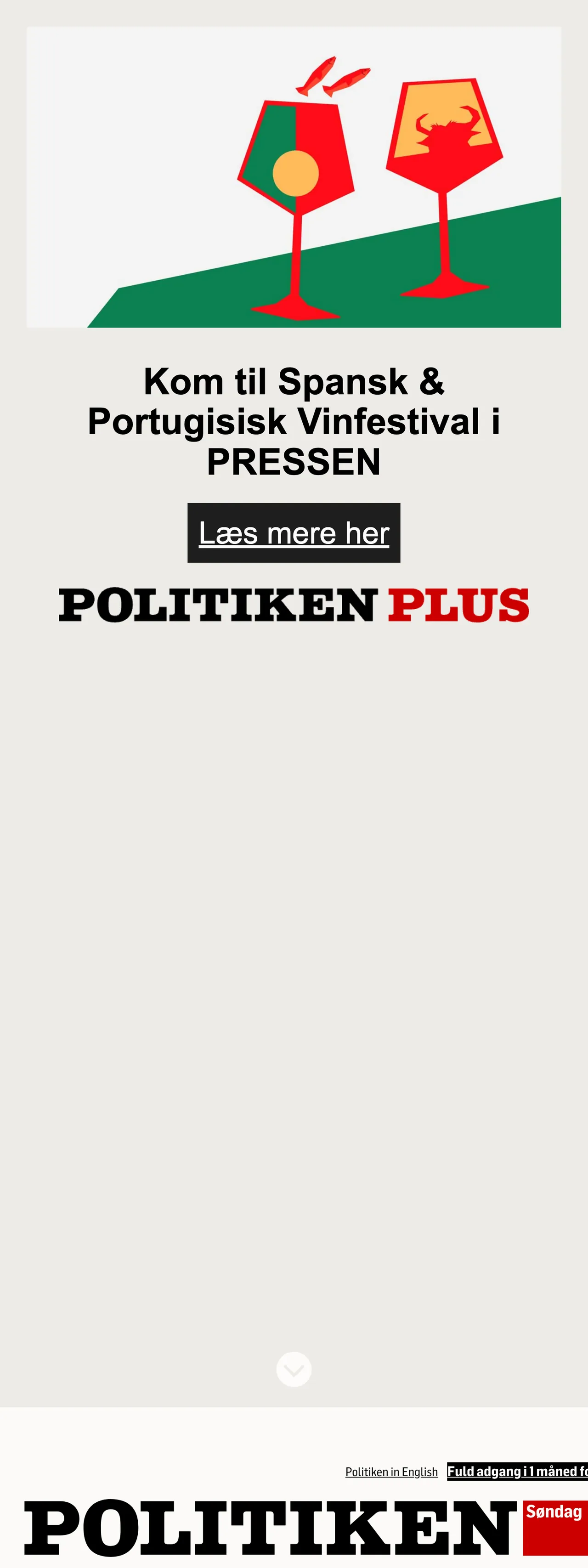 Screenshot of the Politiken front page