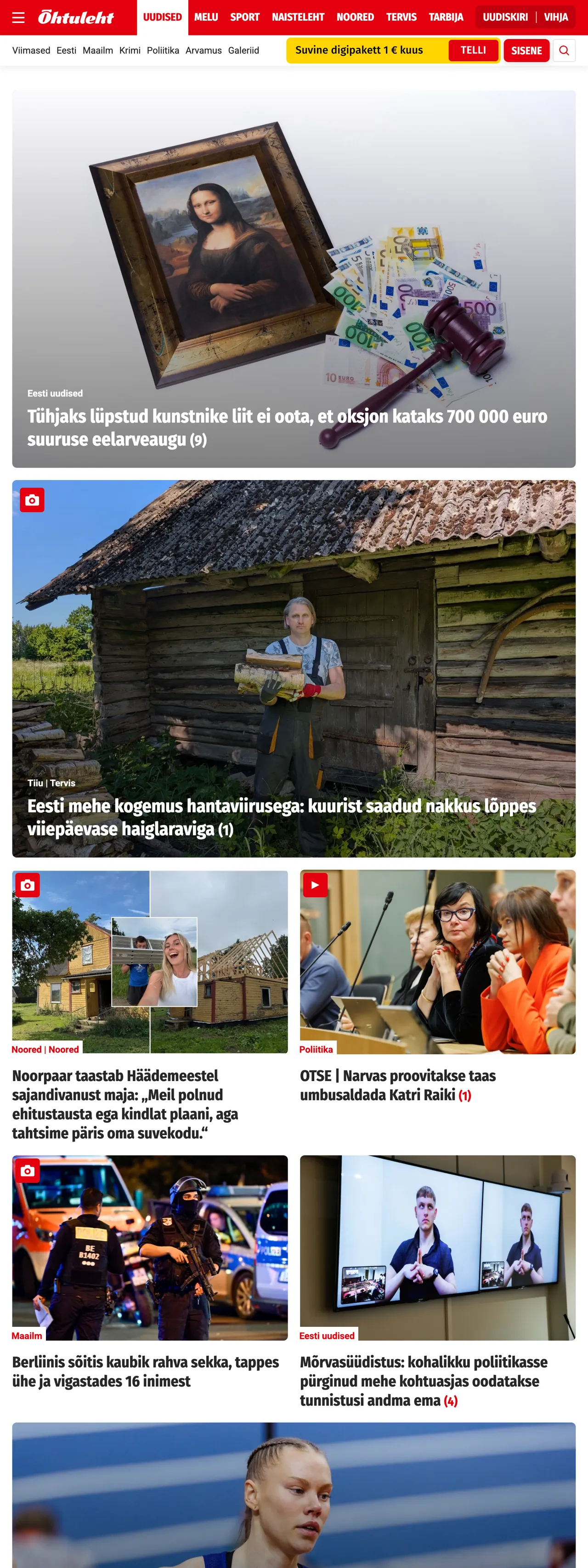 Screenshot of the Õhtuleht front page
