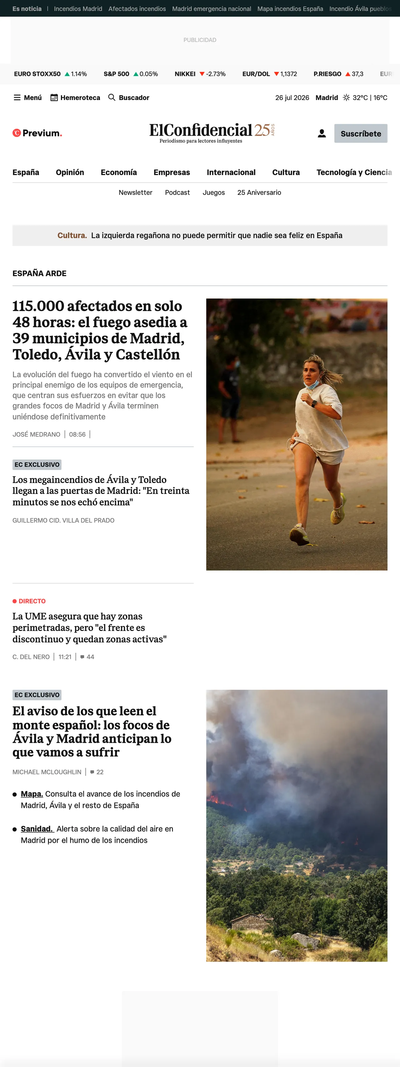 Screenshot of the El Confidencial front page