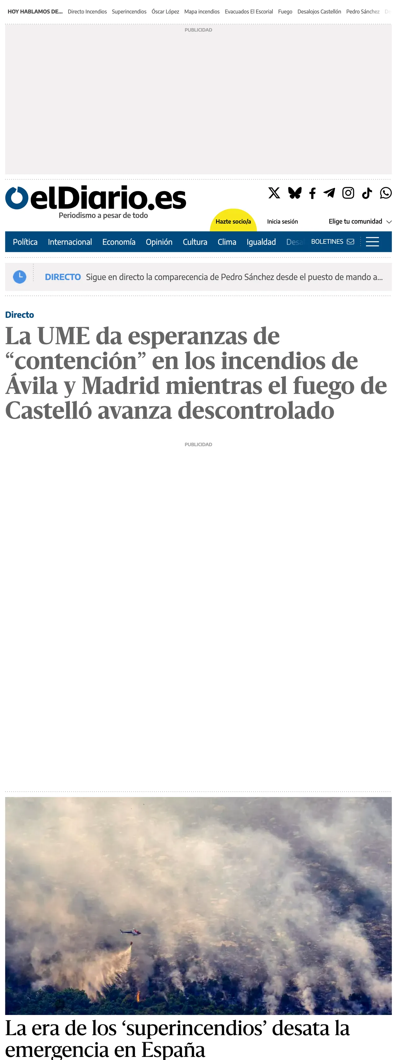 Screenshot of the elDiario.es front page