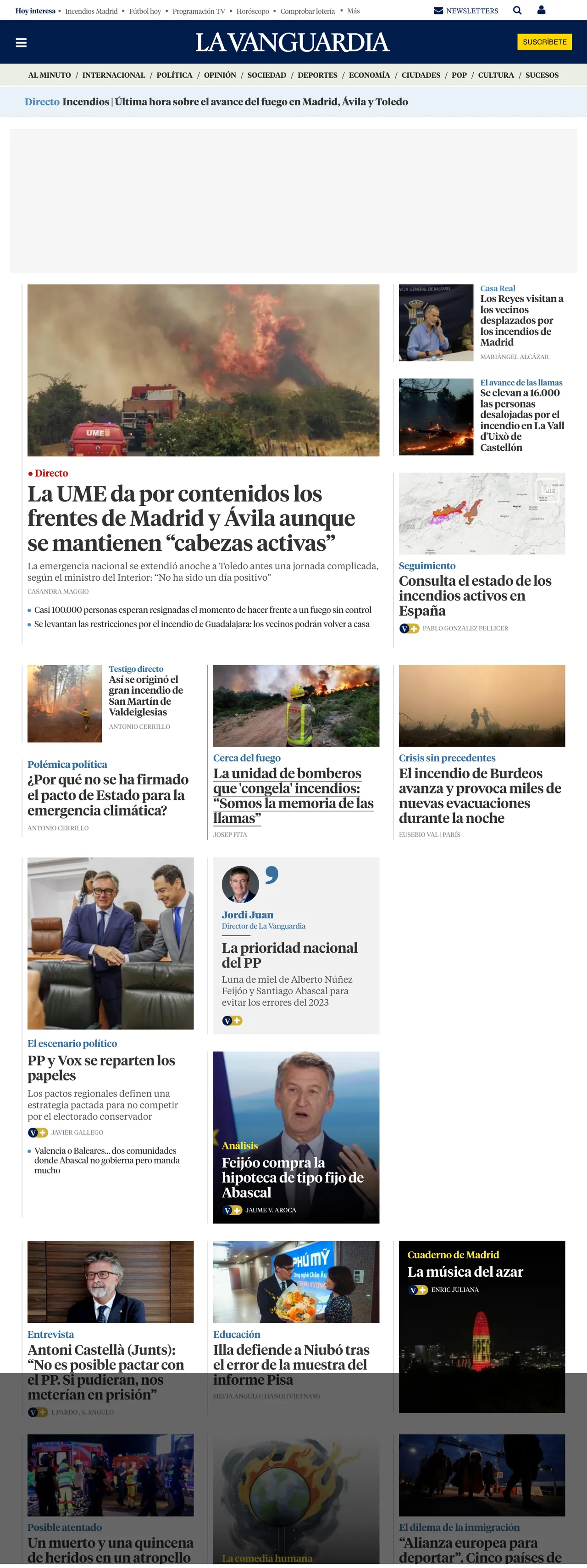 Screenshot of the La Vanguardia front page