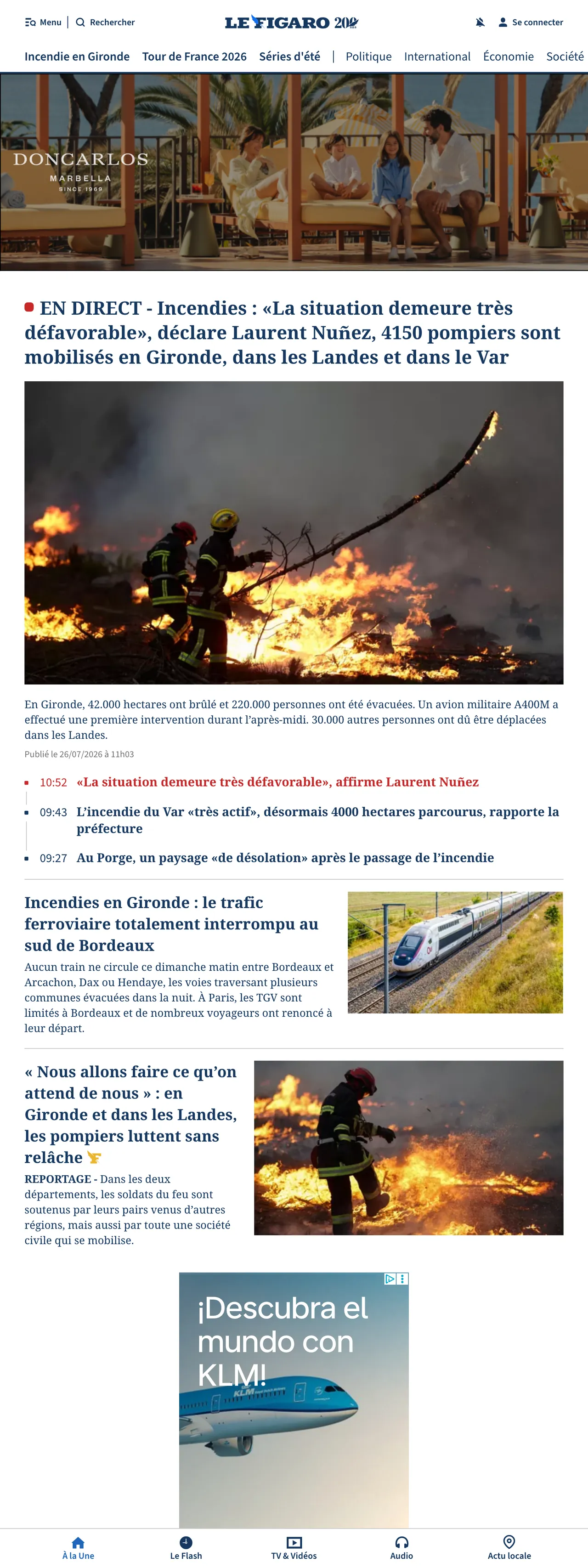 Screenshot of the Le Figaro front page