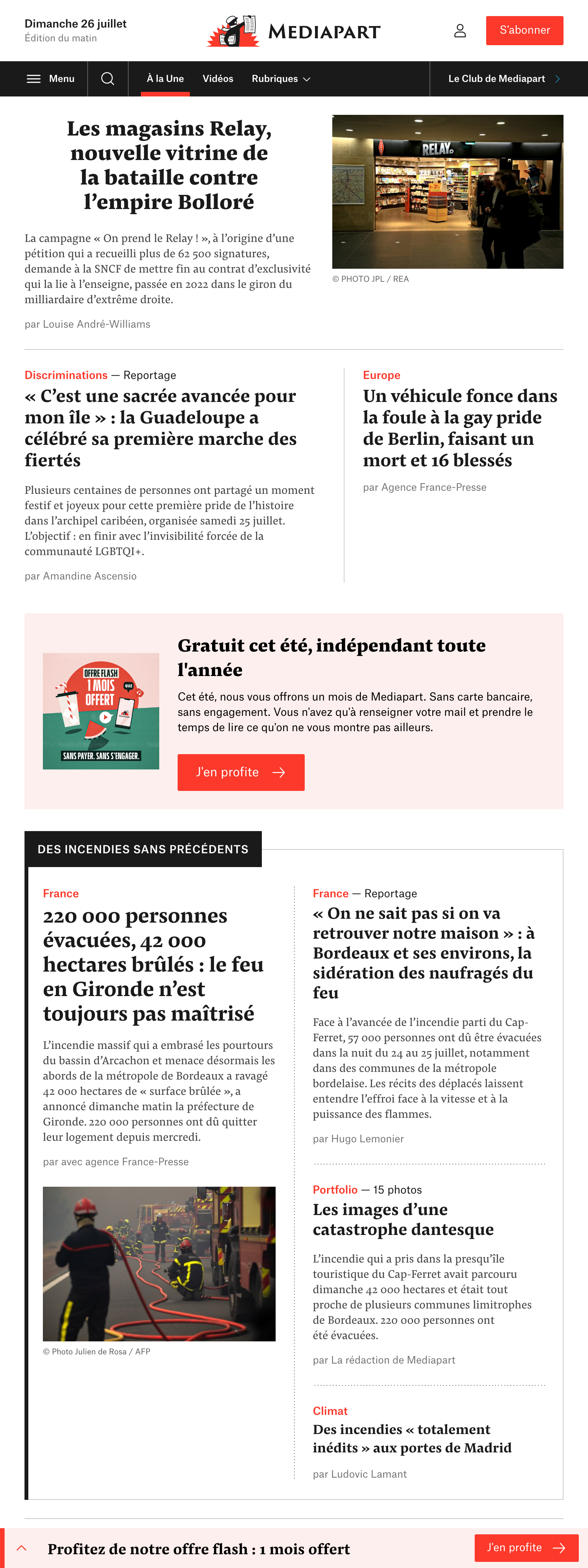 Screenshot of the Mediapart front page
