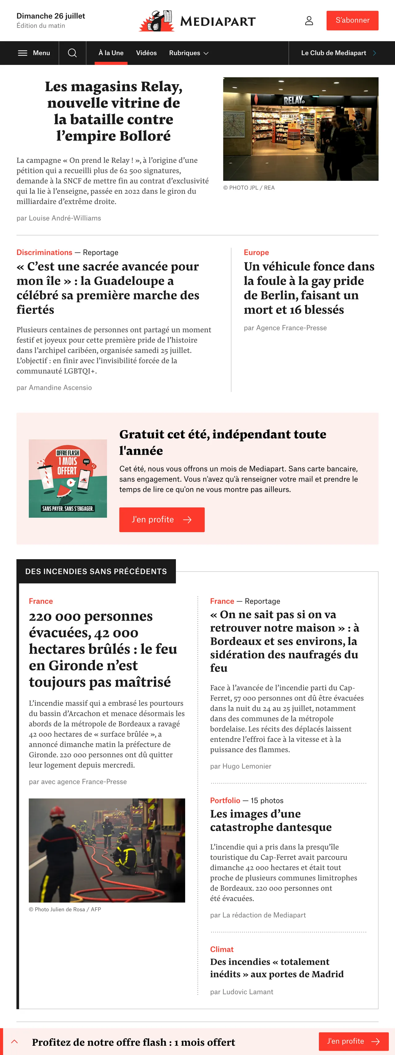 Screenshot of the Mediapart front page