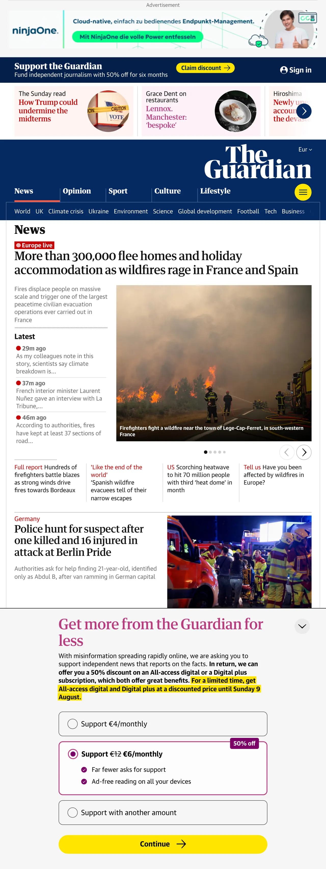 Screenshot of the The Guardian front page