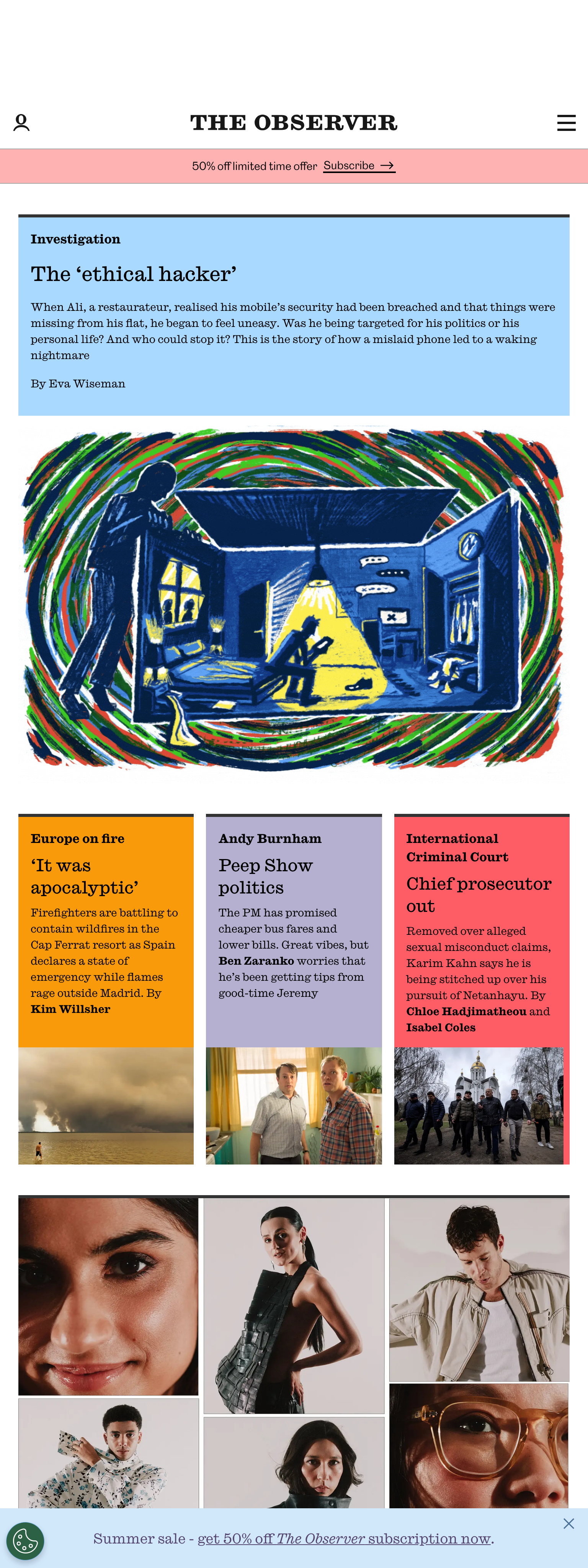 Screenshot of the The Observer front page