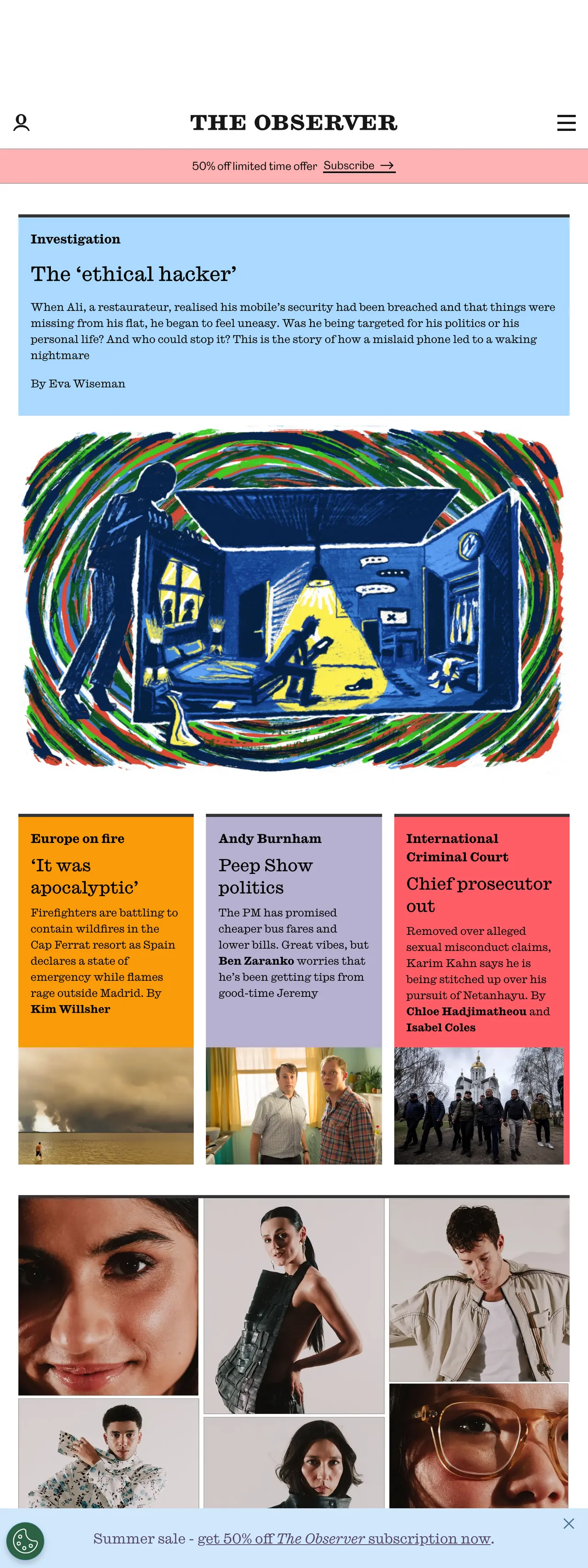 Screenshot of the The Observer front page
