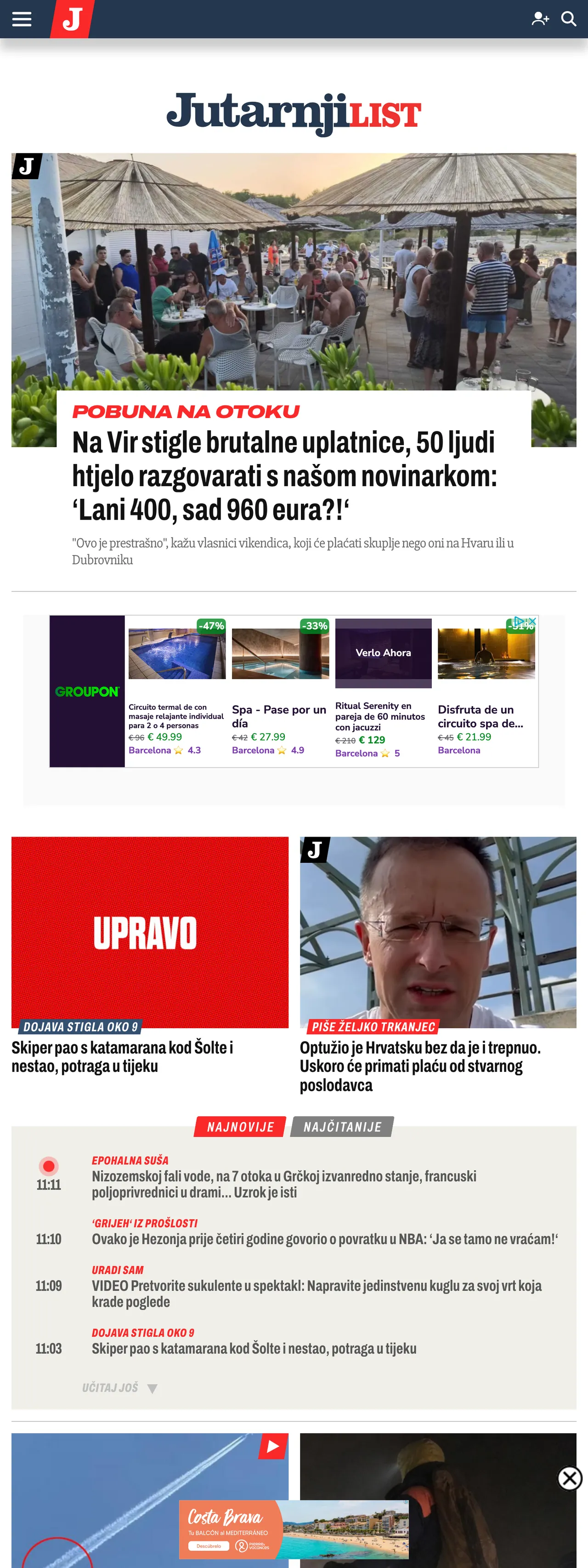 Screenshot of the Jutarnji list front page