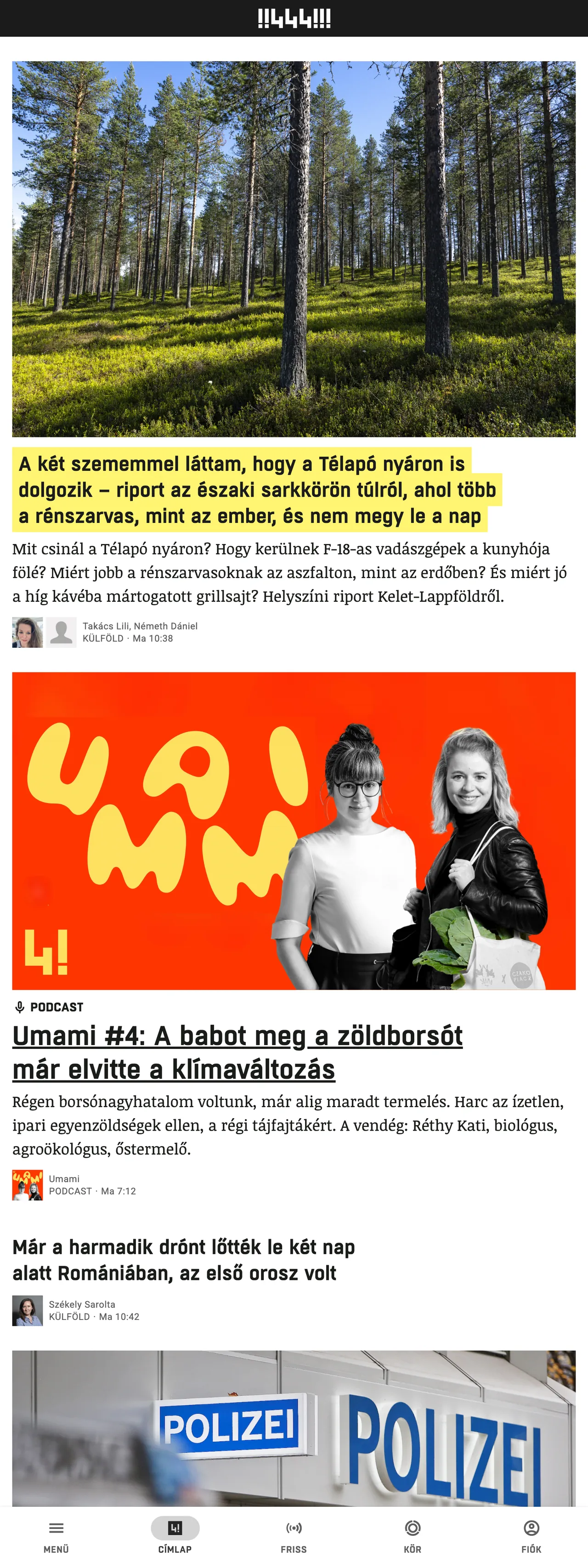 Screenshot of the 444 front page