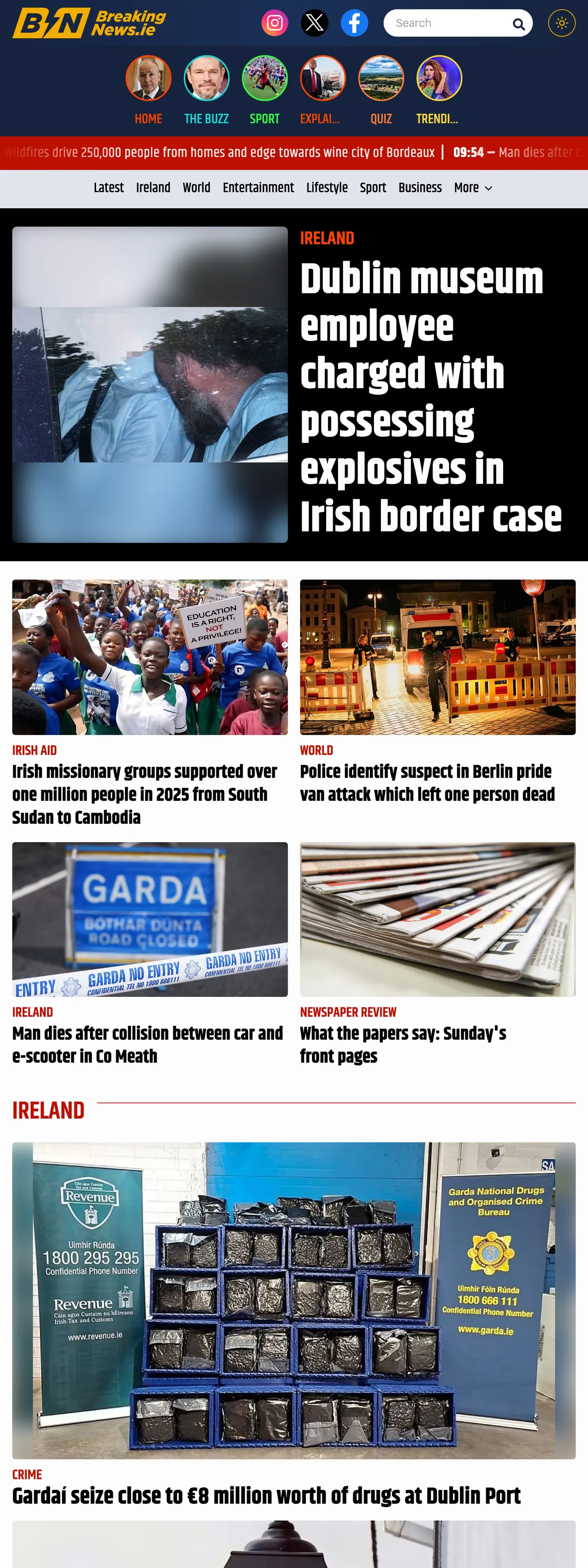 Screenshot of the BreakingNews.ie front page