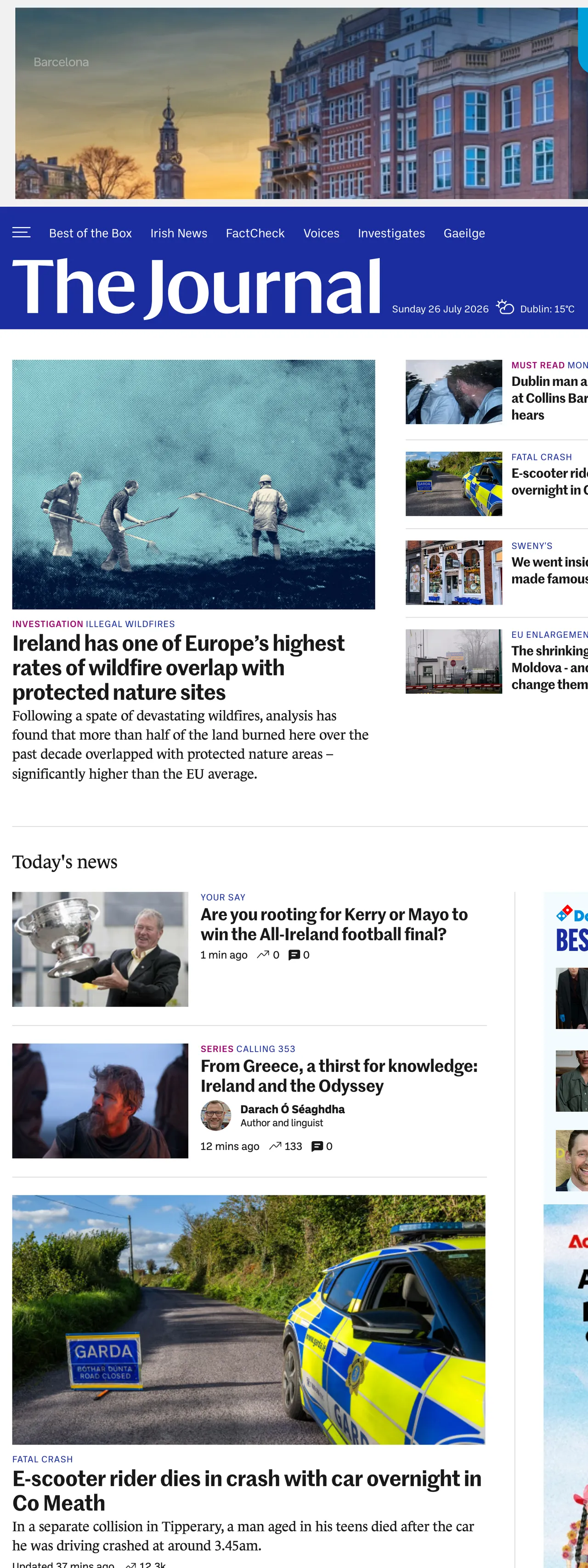 Screenshot of the TheJournal.ie front page