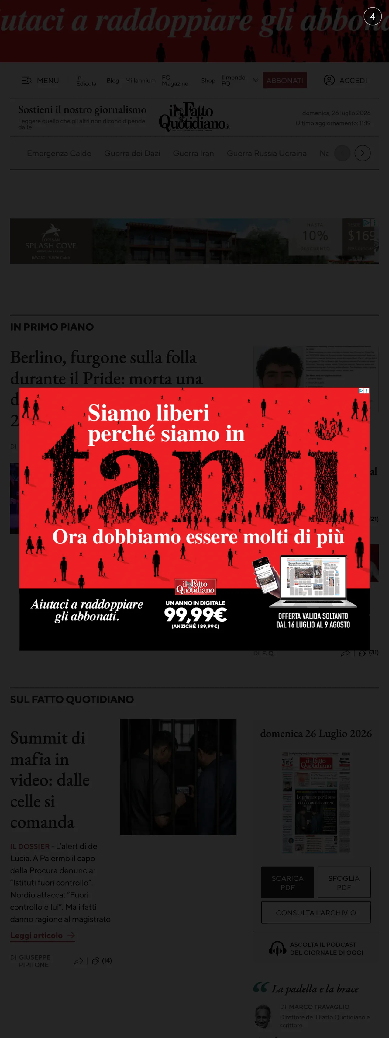 Screenshot of the Il Fatto Quotidiano front page