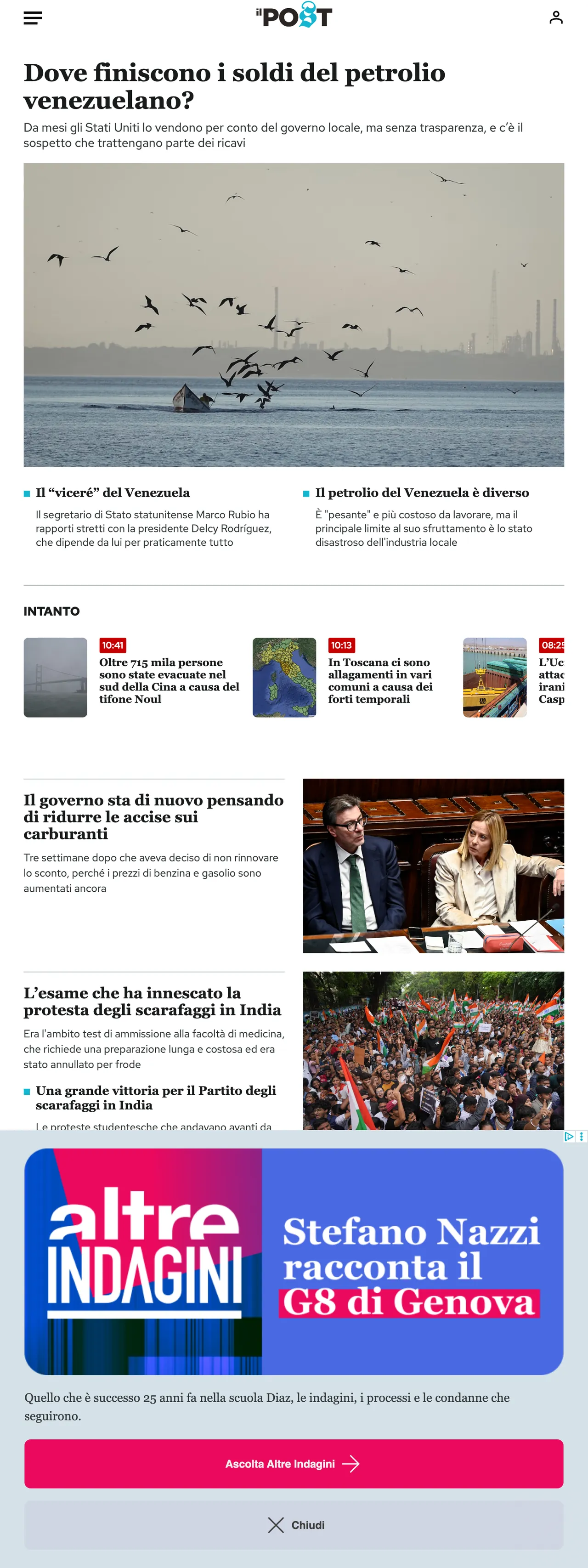 Screenshot of the Il Post front page