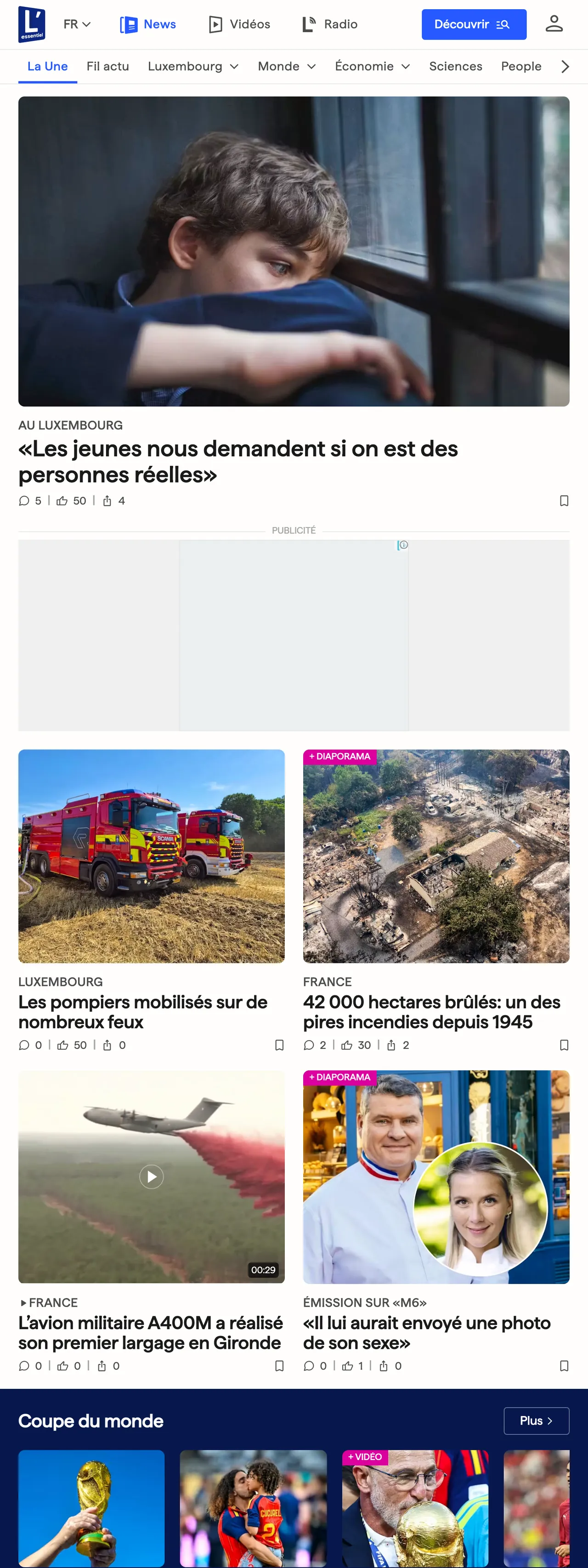 Screenshot of the L'essentiel front page