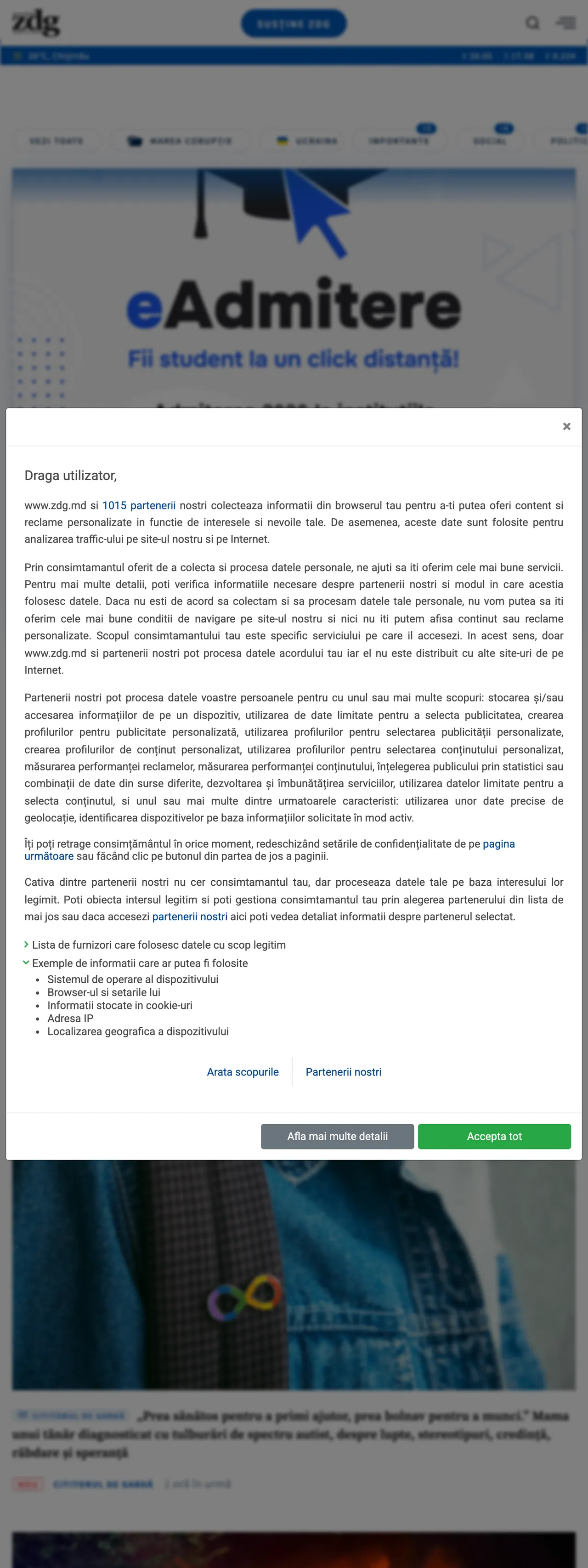 Screenshot of the Ziarul de Gardă front page