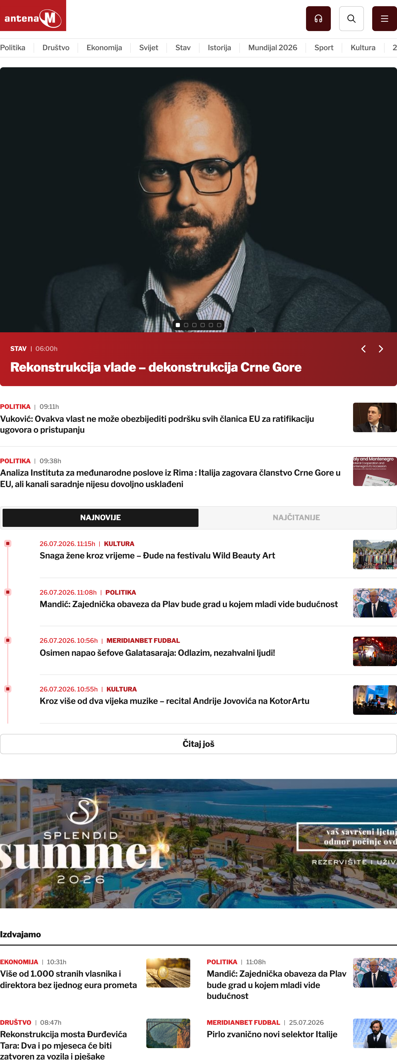 Screenshot of the Antena M front page