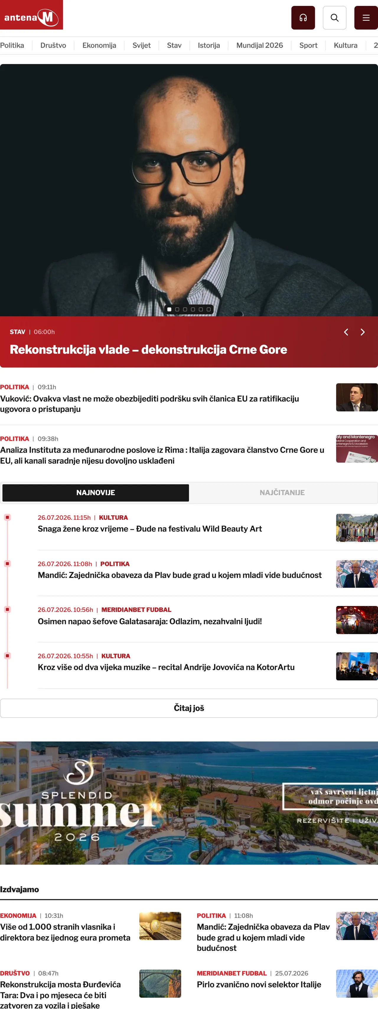 Screenshot of the Antena M front page