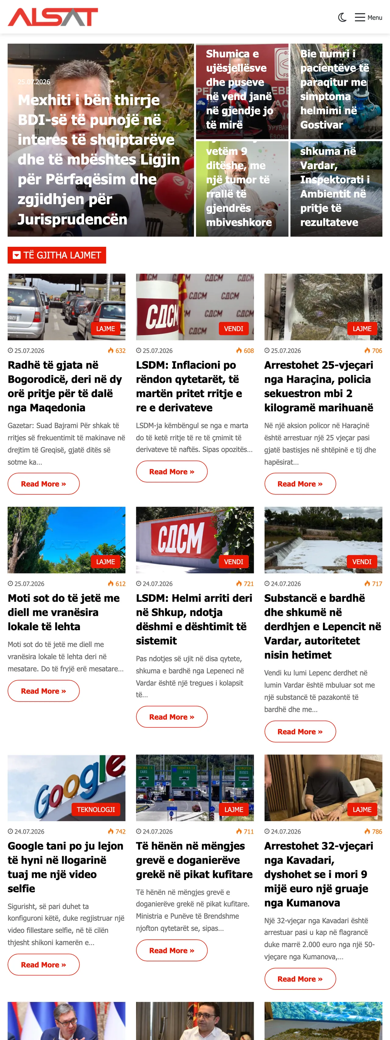 Screenshot of the ALSAT front page