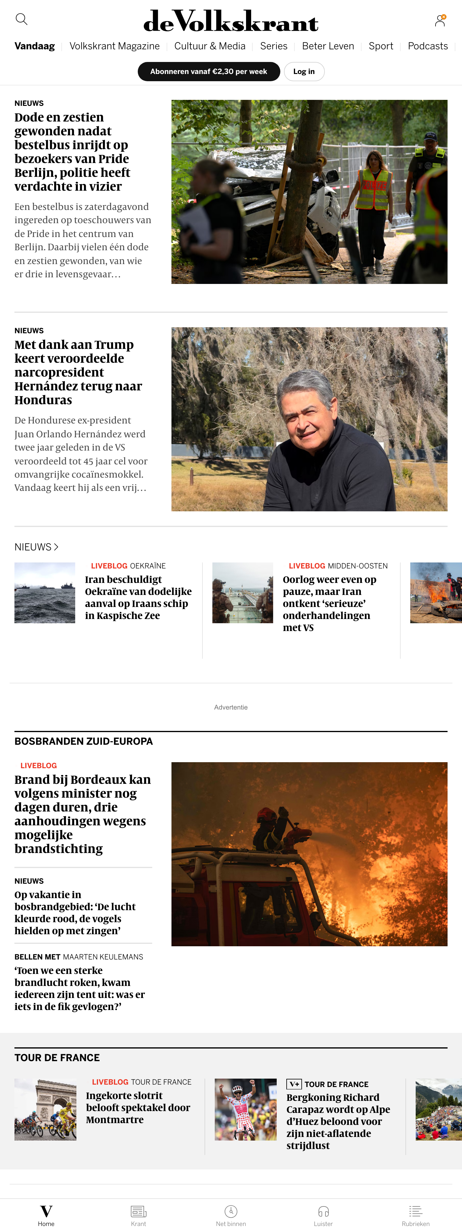 Screenshot of the de Volkskrant front page