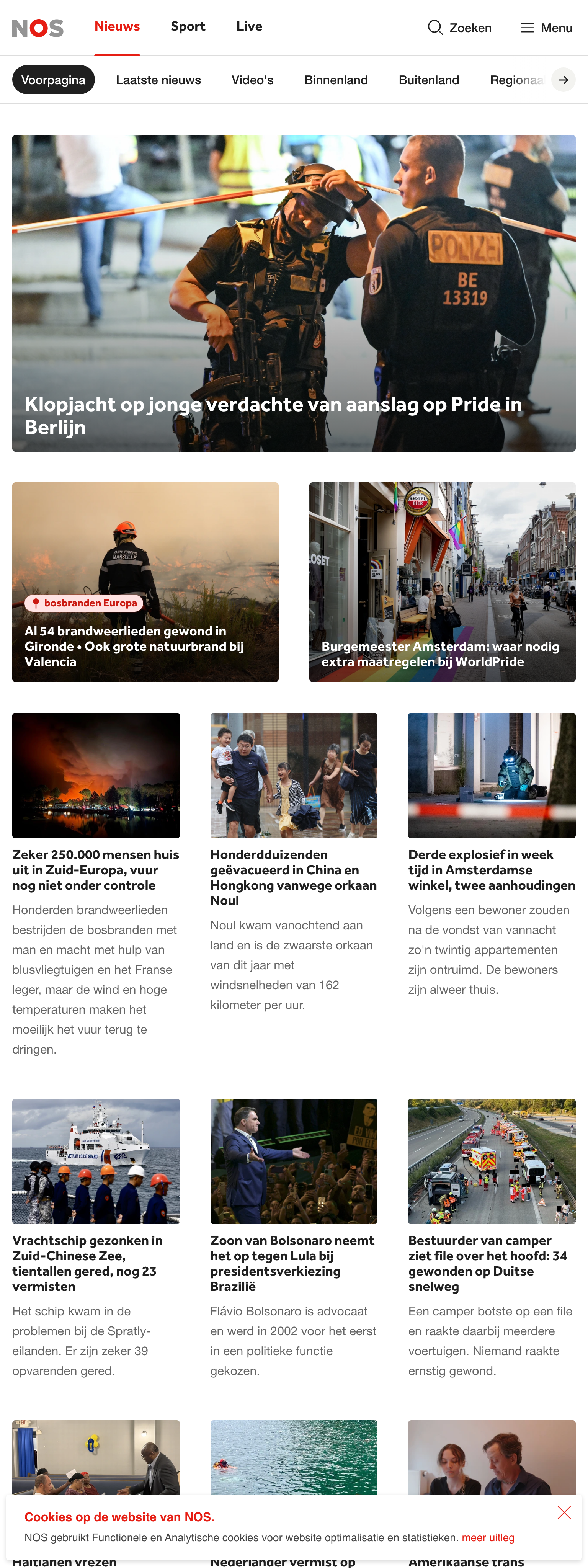 Screenshot of the NOS front page