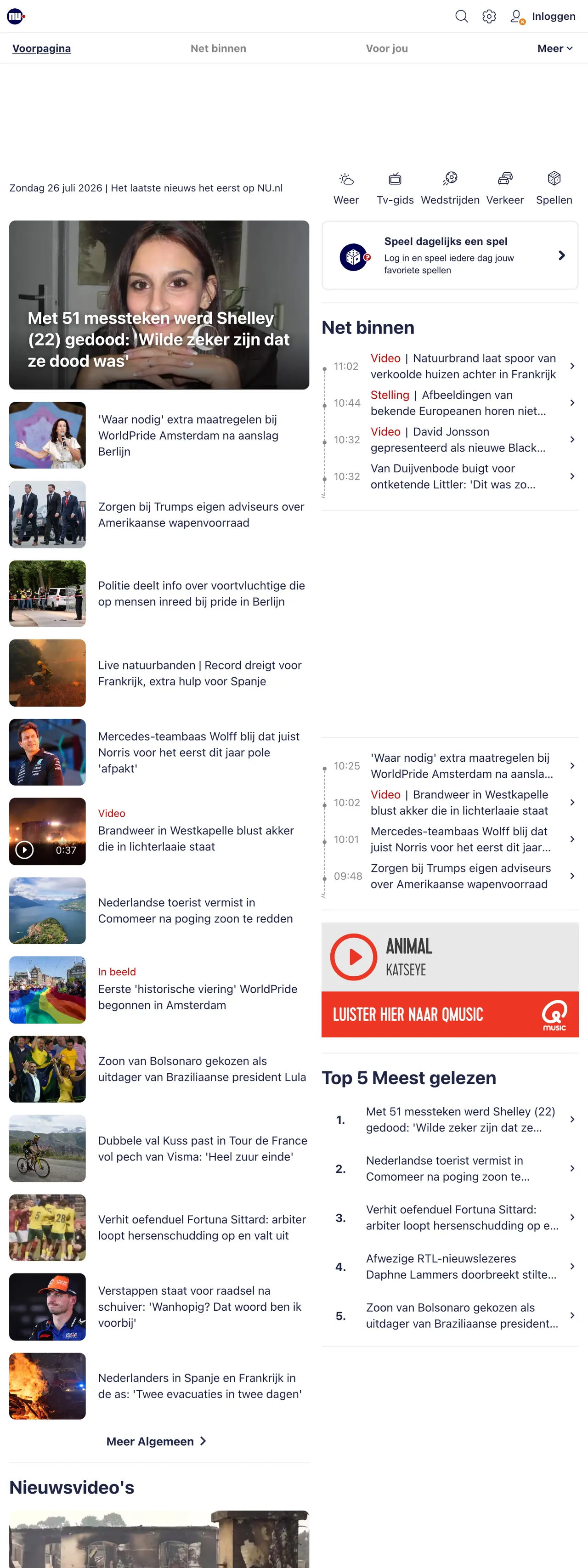 Screenshot of the NU.nl front page