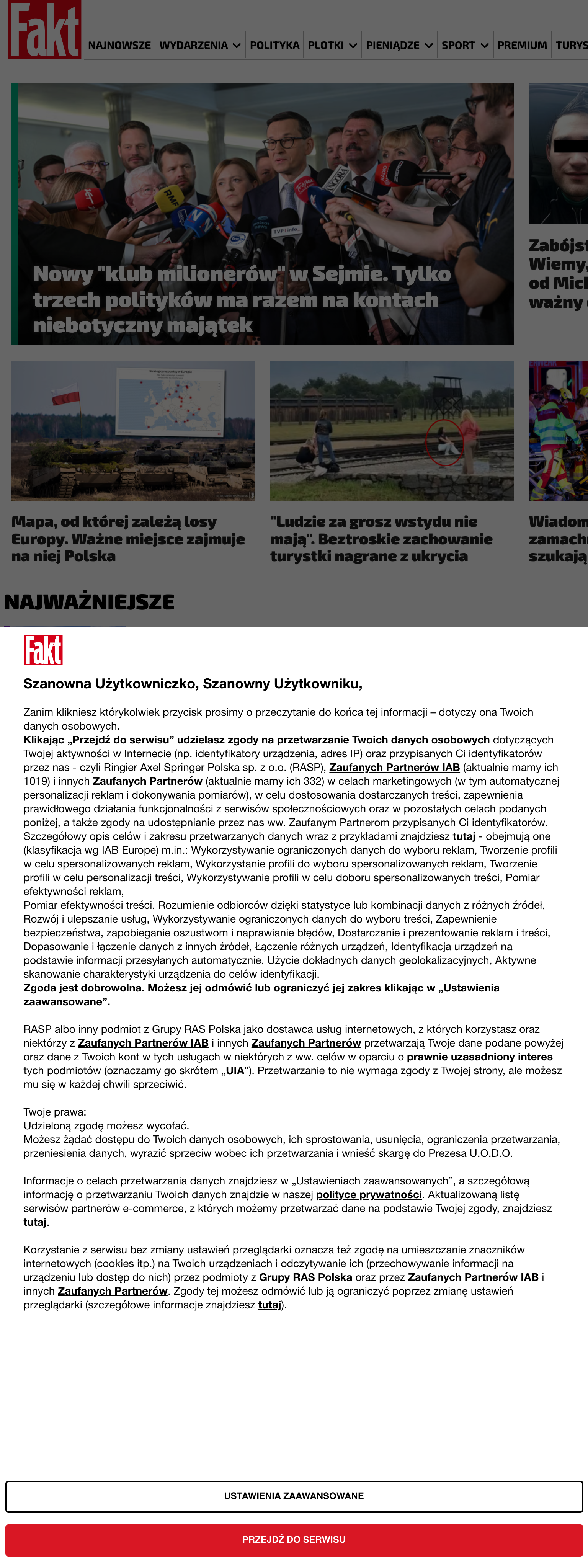 Screenshot of the Fakt front page