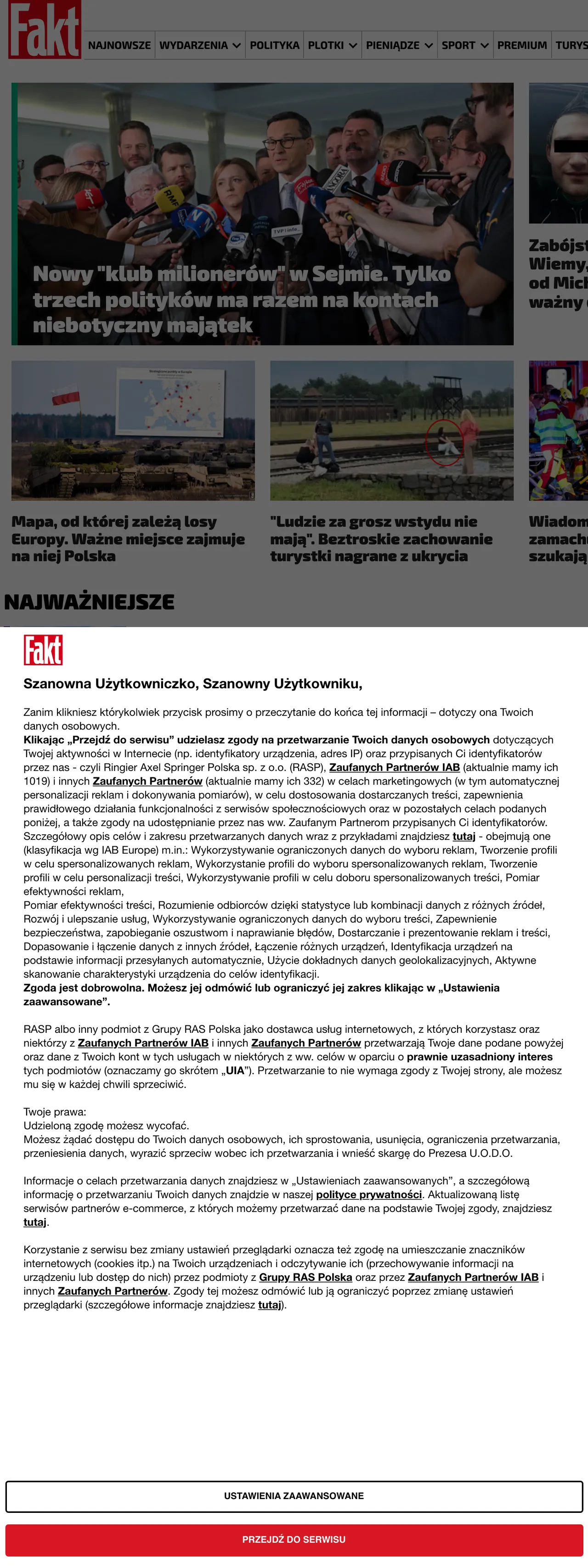 Screenshot of the Fakt front page