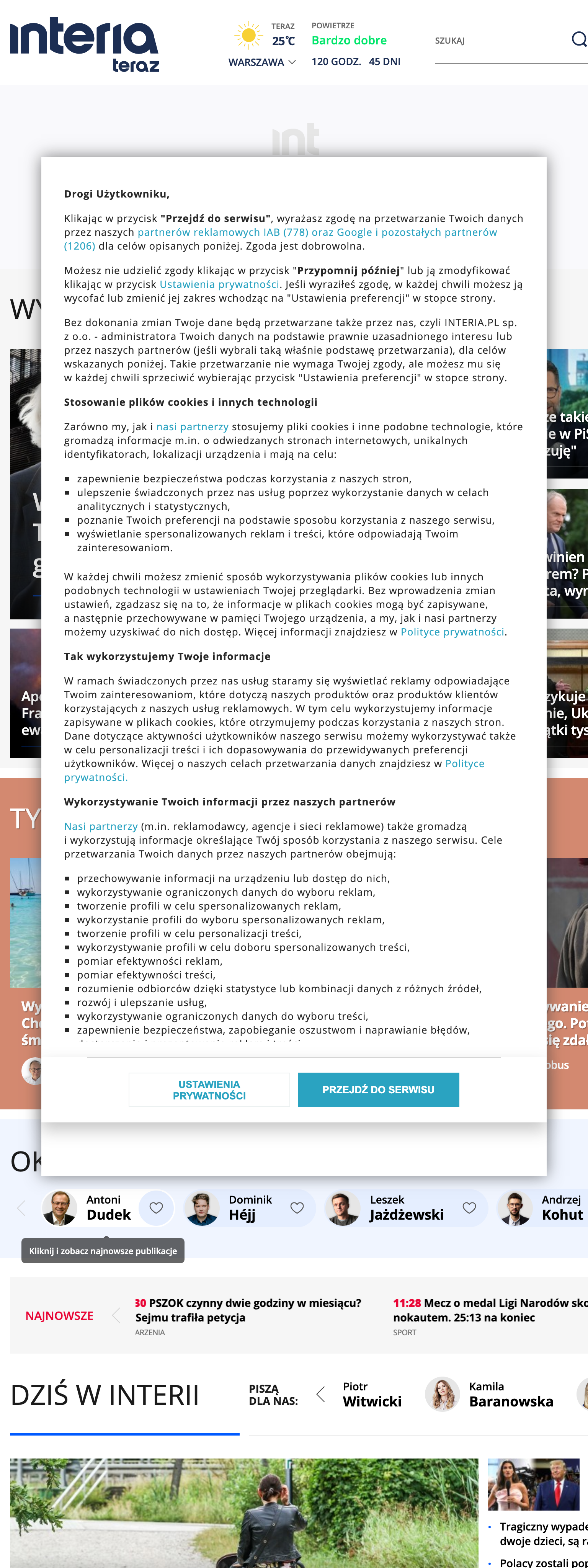 Screenshot of the Interia front page