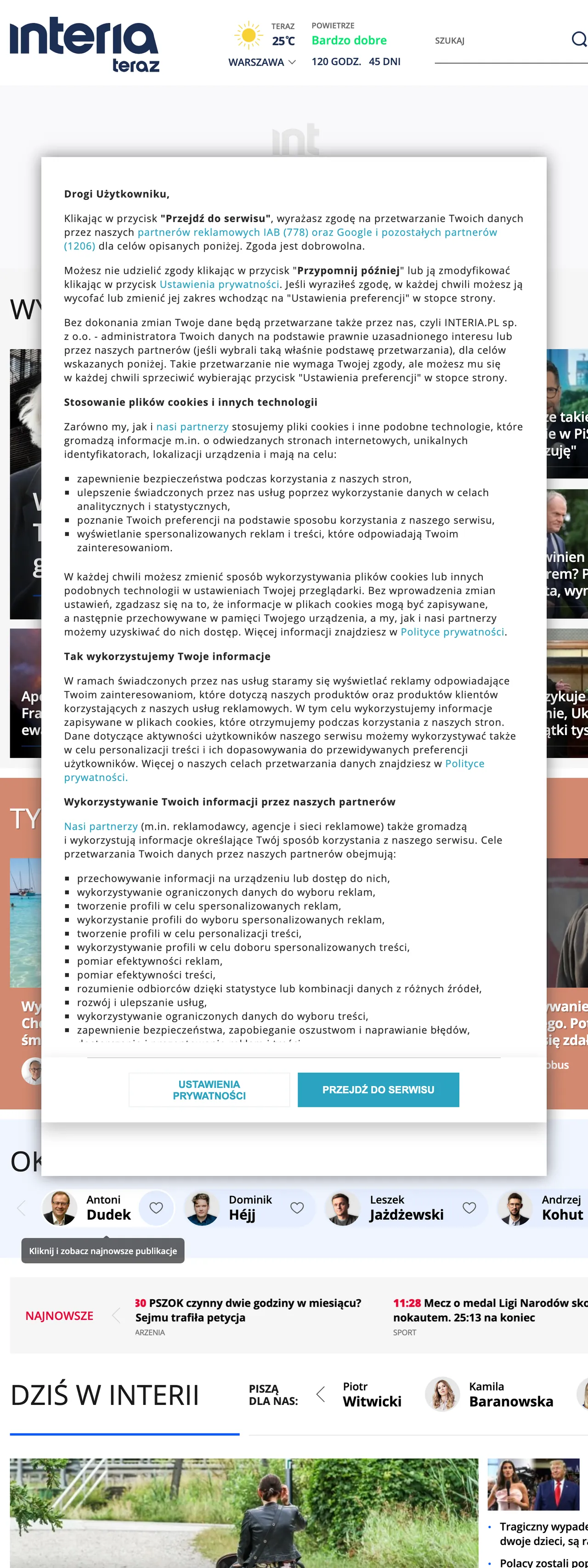 Screenshot of the Interia front page
