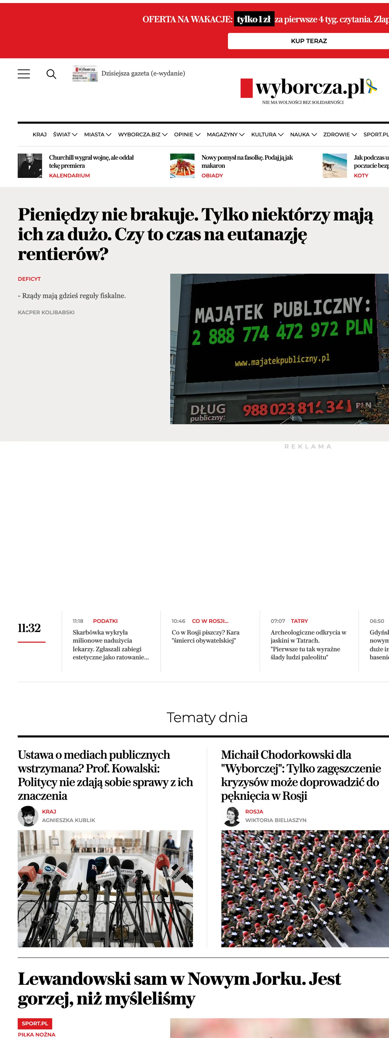Screenshot of the Wyborcza front page
