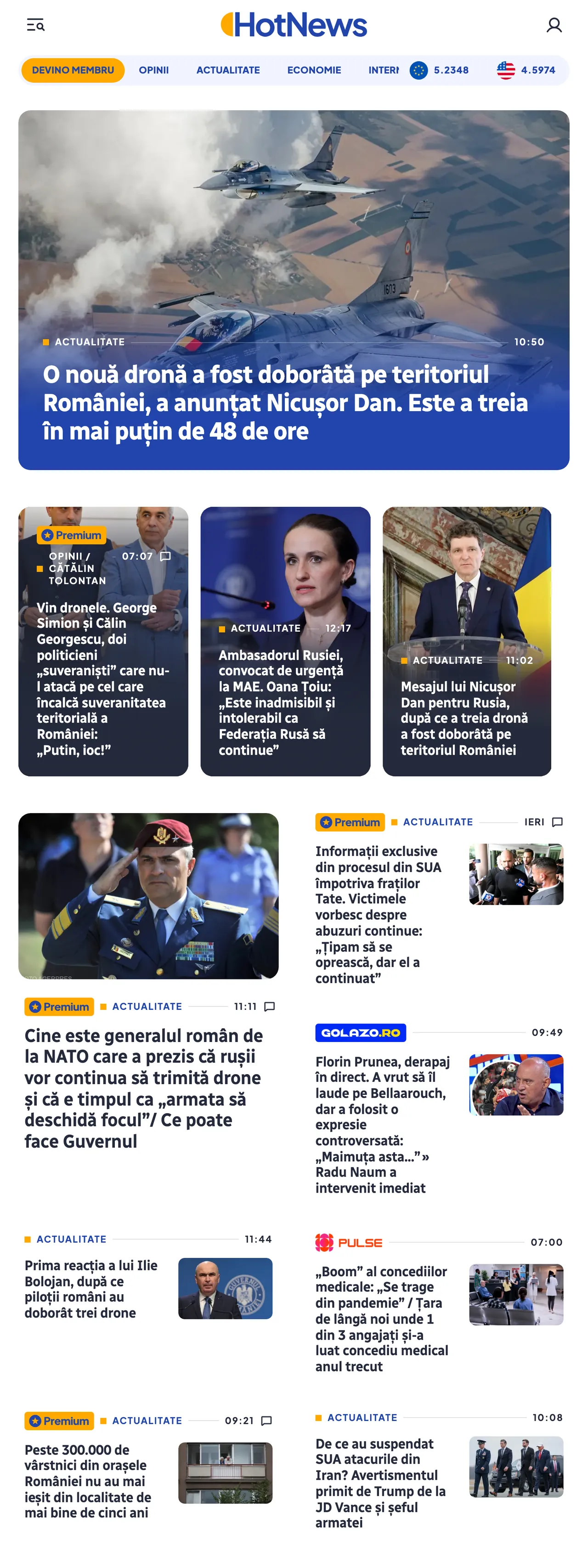 Screenshot of the HotNews.ro front page