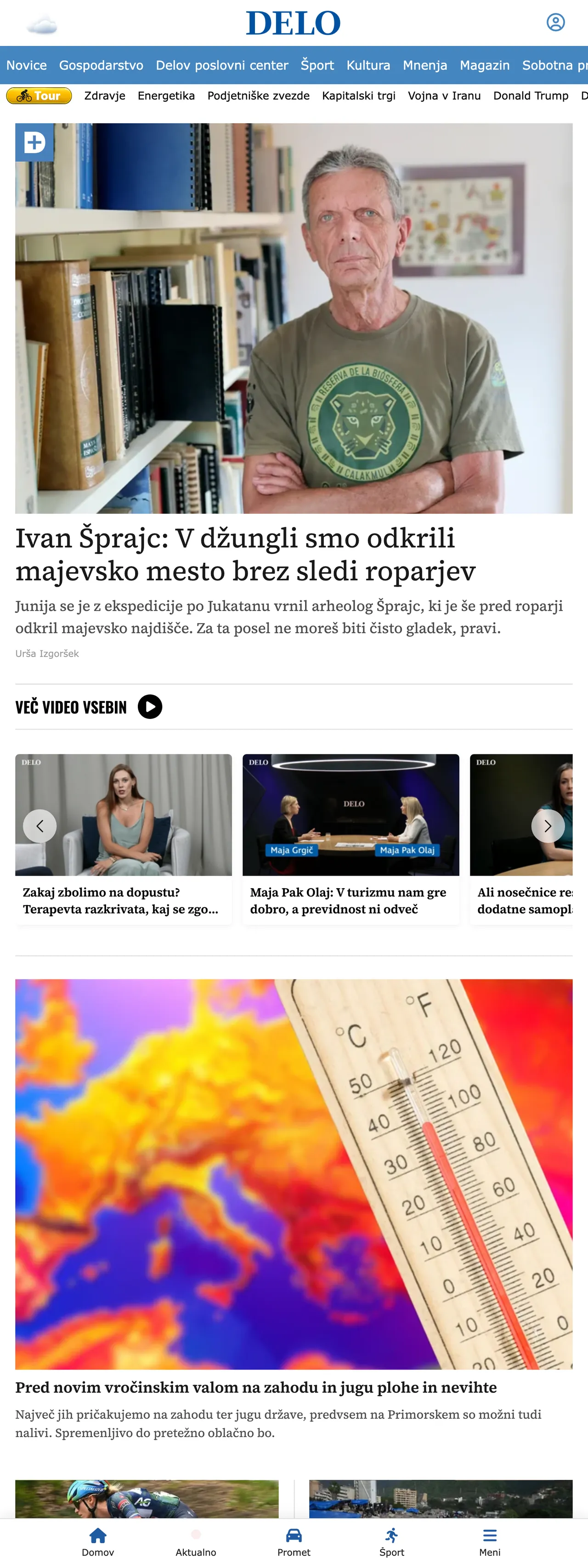 Screenshot of the Delo front page