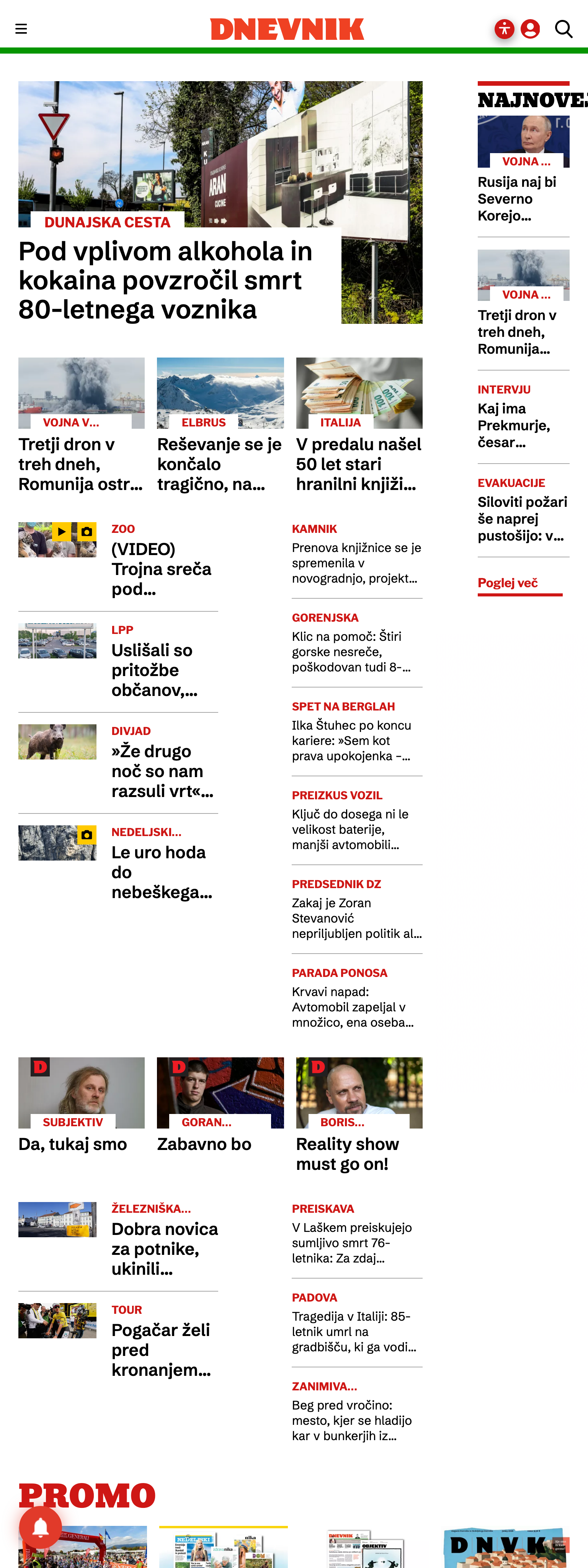 Screenshot of the Dnevnik front page