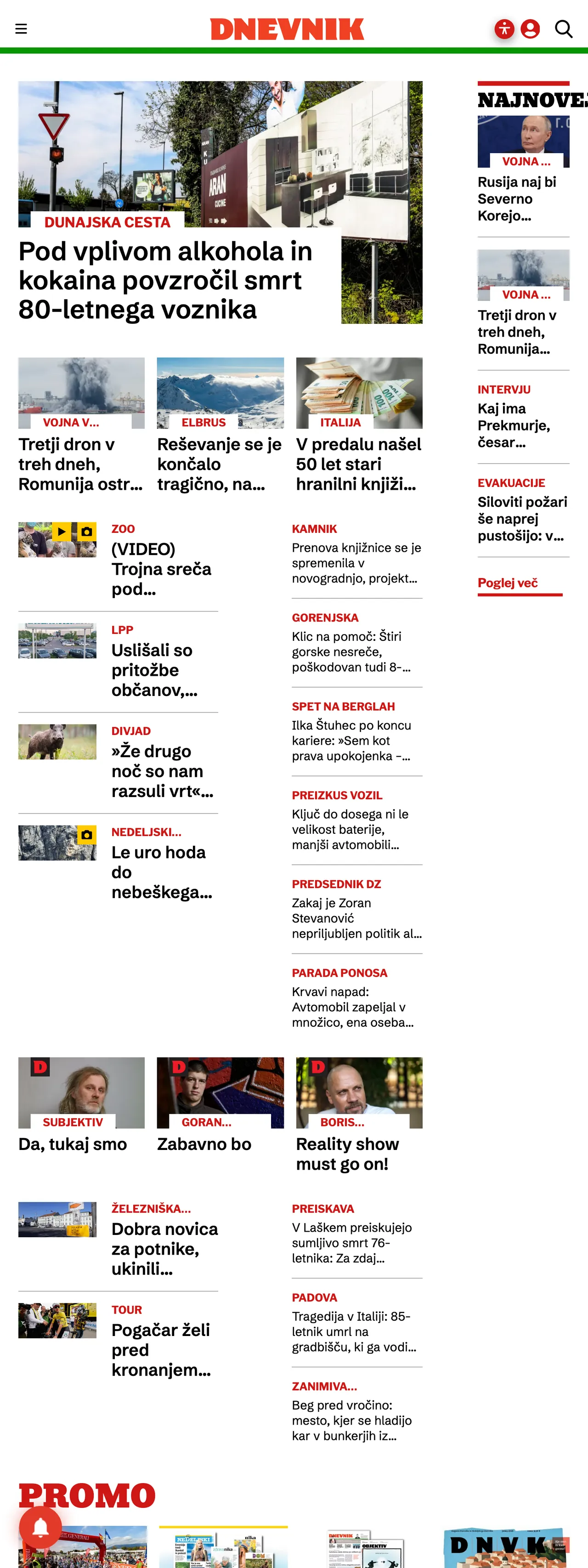 Screenshot of the Dnevnik front page