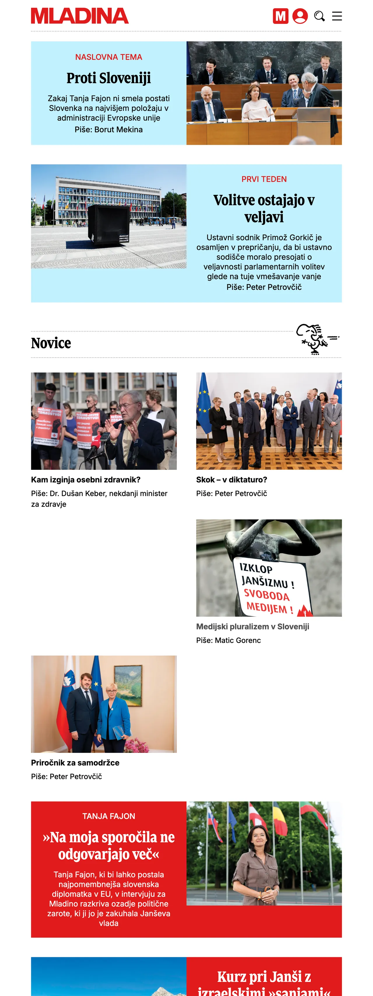 Screenshot of the Mladina front page